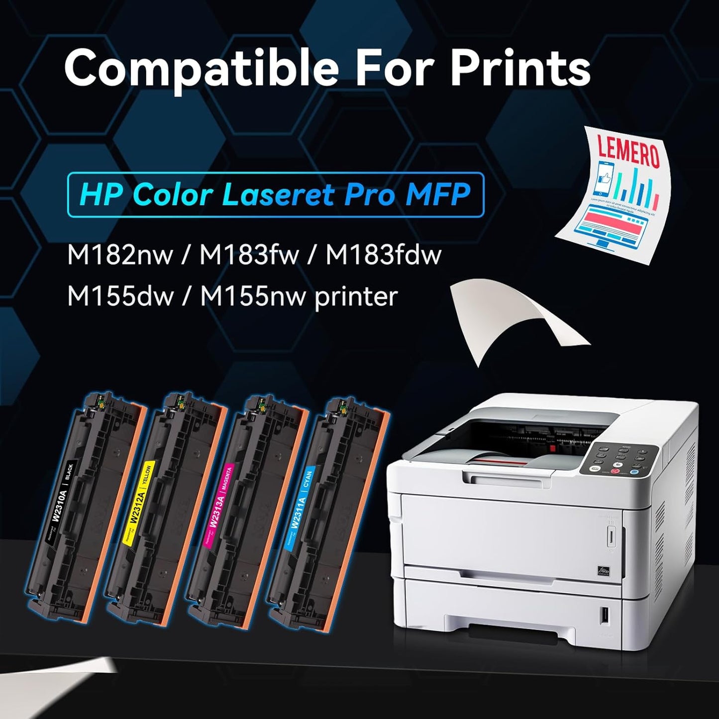LEMERO 215A Compatible Toner Cartridge Replacement for HP 215A Toner Cartridge Work with HP Color Laseret Pro MFP M182nw M183fdw M155dw M155nw Printer (215A Black Cyan Yellow Magenta, with CHIP)