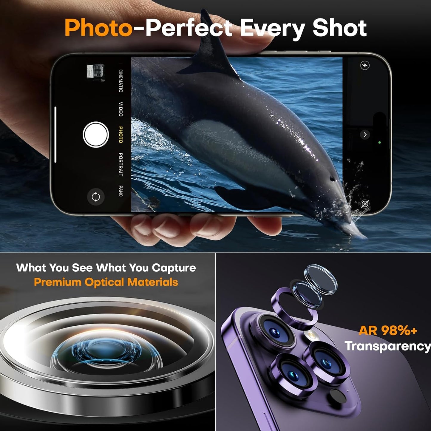 Camera Lens Protector for iPhone 16 Pro Max/16 Pro/15 Pro Max/15 Pro/14 Pro Max/14 Pro, Sapphire Glass Metal Individual Camera Cover Screen, Anti-drop, Scratch Resistant, Case Friendly- Deep Purple