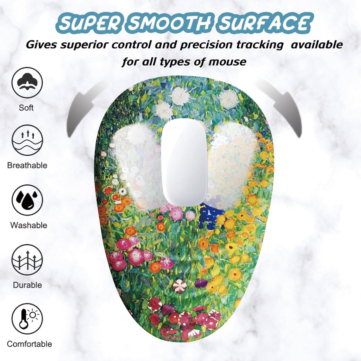 Mouse Pad, Cute Floral Mouse Pad with Wrist Rest Support and Non-Slip PU Base, Ergonomic Mousepad for Pain Relief, Office & Home, Computer, Oil Painting Flowers