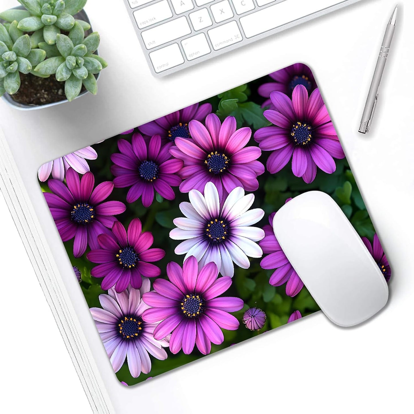 Mouse Pad, Cute Purple Floral Plants Mouse Pads for Desk, 9.5" x 7.9" Non-Slip Rubber Base Computer Mousepad with Women, Portable Square Design for Wireless Mouse and Pad Laptop Office & Travel