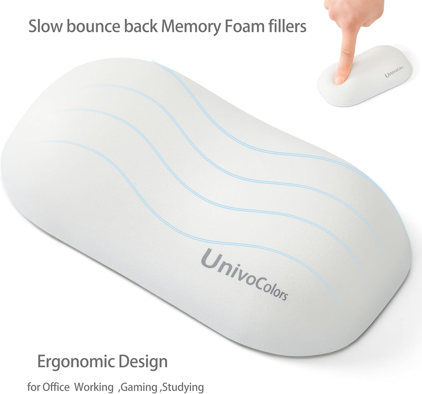 UnivoColors Design-Wave Wrist Rest, Artificial Sheepskin+Memory Foam+Ergonomic+Anti-Slip Gel, Resilience Support During Work and Gaming,Mouse Accessory,White