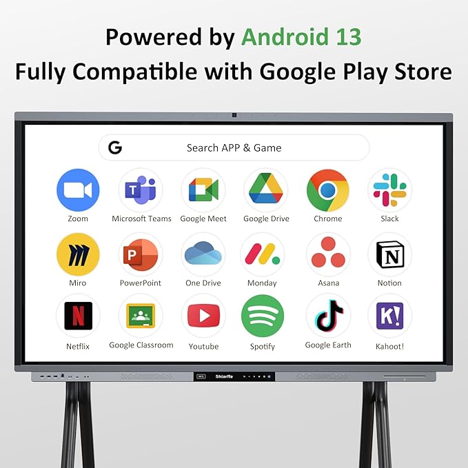 Shiarffe R9 Smart Board 65 Inch 4K Interactive Whiteboard Google EDLA-Certified All-in-One Touchscreen Digital Display Built-in 50MP AI Camera Mics and 60W Speaker for Classrom Hybrid Work