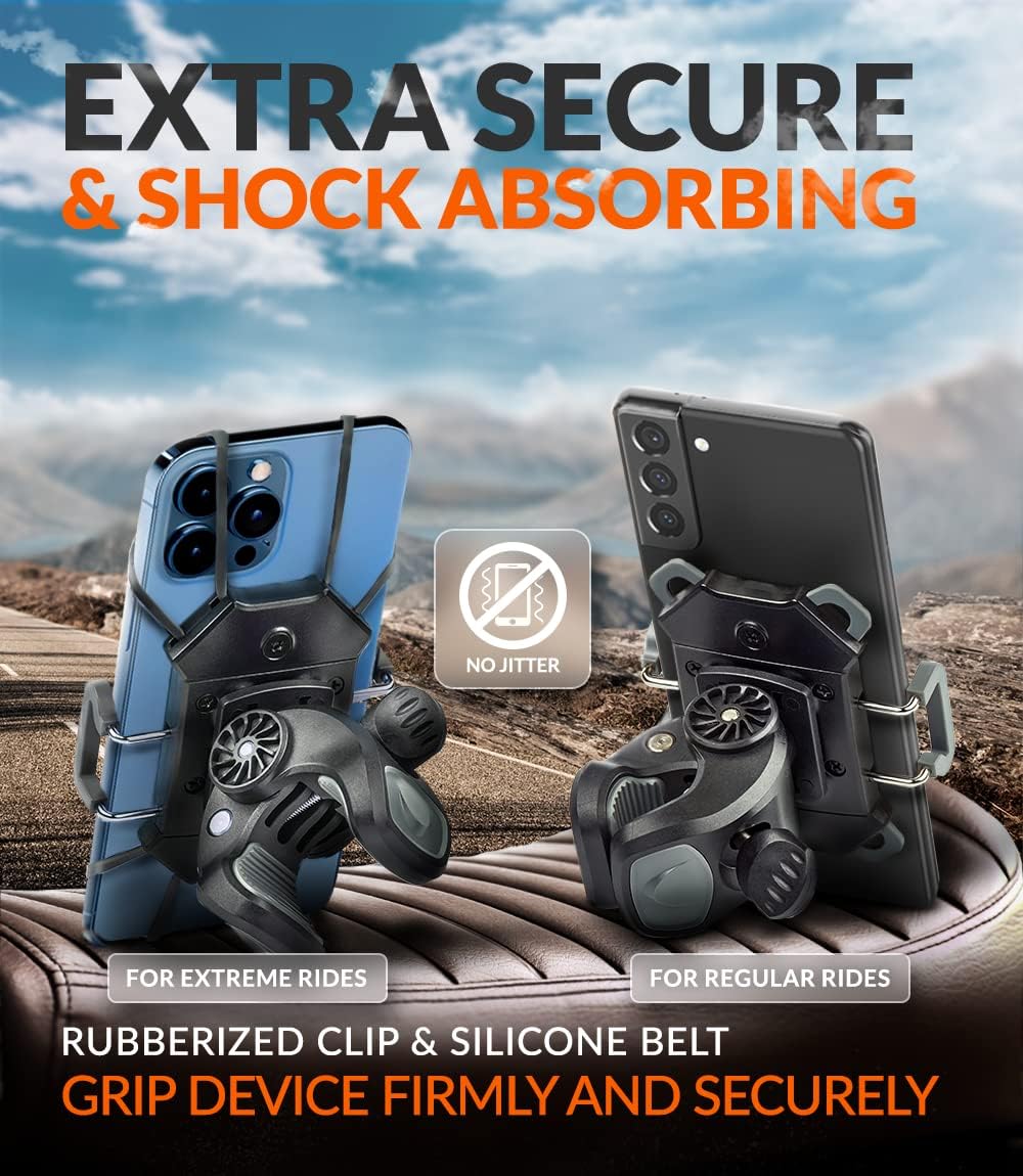 Bike & Motorcycle Phone Mount - For iPhone 16 (15, Xr, SE, Plus/Max), Samsung Galaxy S22 or any Cell Phone - Universal Handlebar Holder for ATV, Bicycle or Motorbike. +100 to Safeness & Comfort