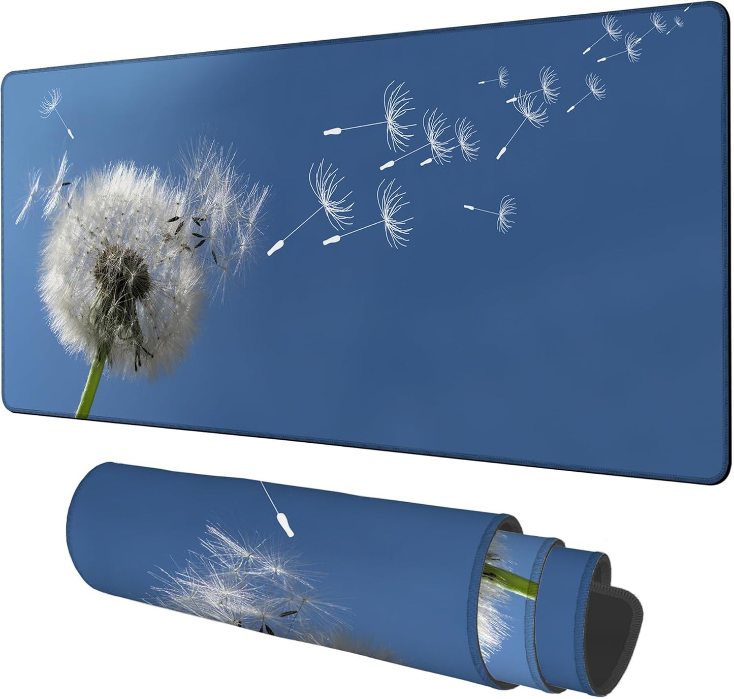 Flying Dandelion Seeds Gaming Mouse Pad 3mm Thick Stitched Edge Waterproof Non-Slip Large Computer Keyboard Mouse Mat,Suitable for Office Entertainment Decorative Desk Pad 35.4 x 15.7 Inches