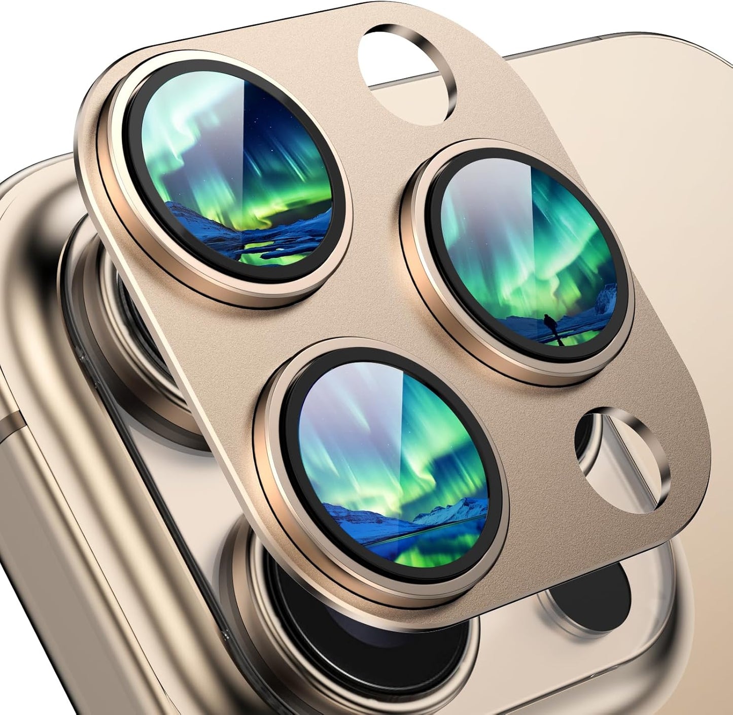Compatible with iPhone 16 Pro Max Camera Lens Protector,[Shatterproof] [Strong Adsorption][AR Anti-Reflection] 9h Metal Aluminum Alloy Tempered Glass Camera Cover,Gold