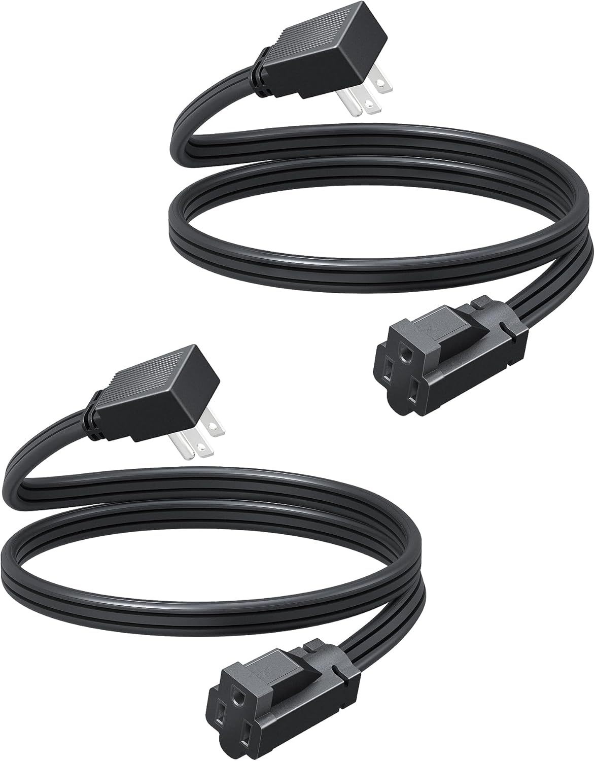 DEWENWILS Heavy Duty 3FT Extension Cord with 3-Prong Flat Plug, 15A/1875W 14/3 SPT-3 Flat Wire, Space Saving for Home Office Appliances & Electronics, ETL Listed, 2 Pack, Black