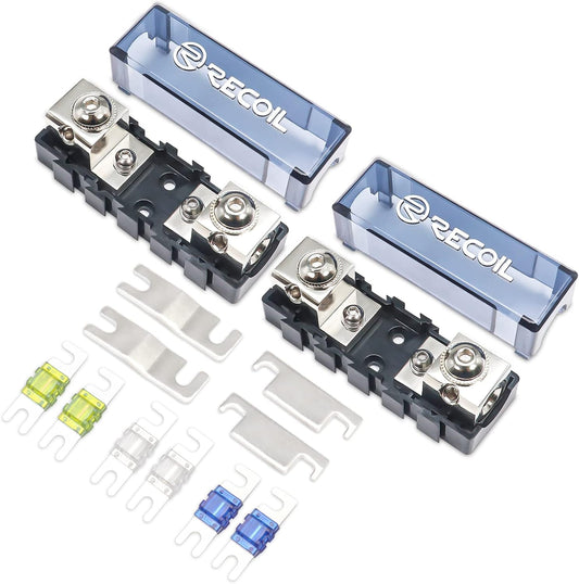 RECOIL MFHA-2 2 Packs Fuseholder 0/2/4 Gauge Modular Inline ANL & Mini-ANL Fuse Holders with Jumper Bars to Create Distribution Block Fuse and Negative Combo Blocks