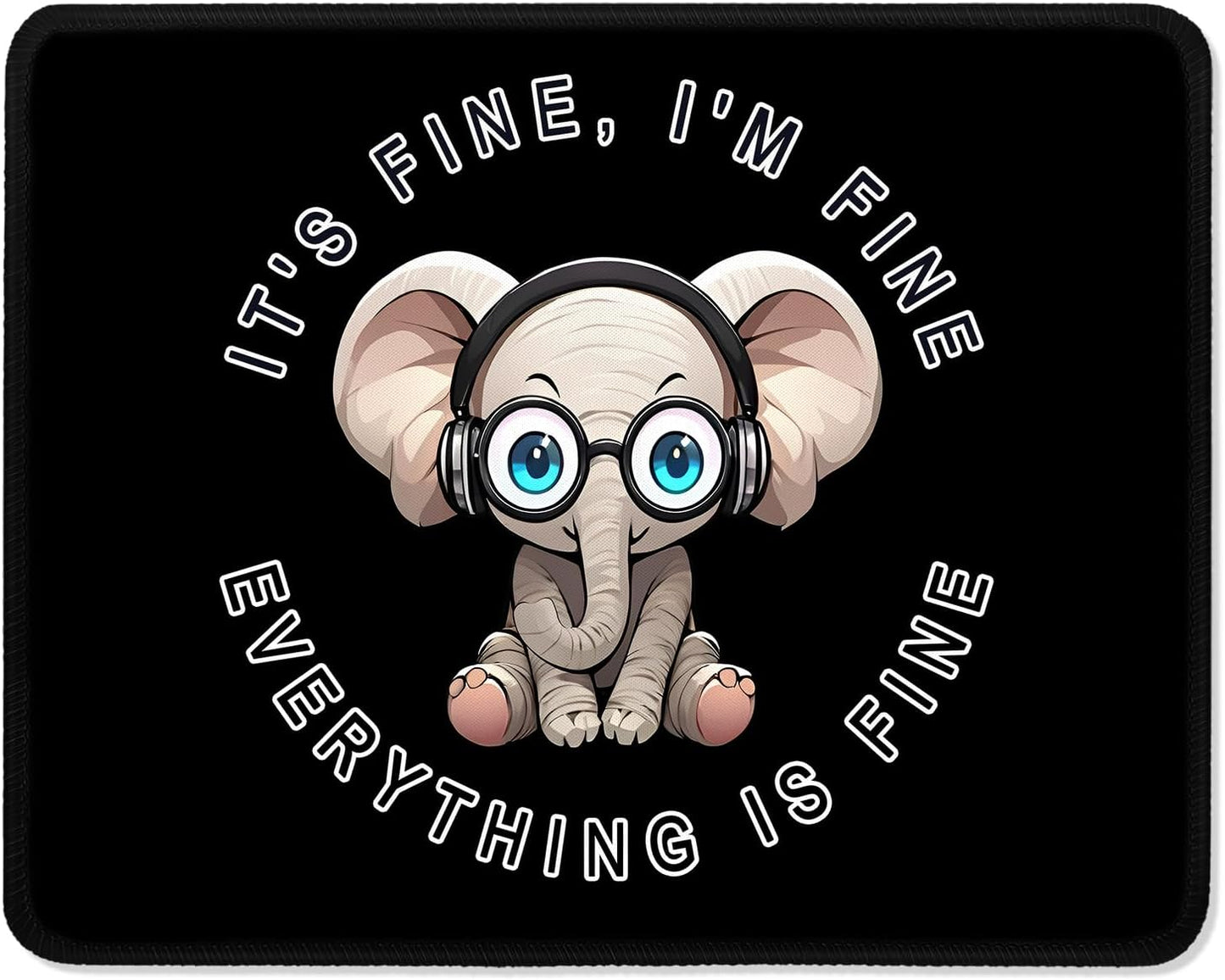 ITNRSIIET Mouse Pad with Stitched Edge Premium Textured Smooth Precise Operation Waterproof Washable Non-Slip Rubber Base Desktop Protection Mat, 10.2×8.3×0.12 inches, Pretty Fine Elephant