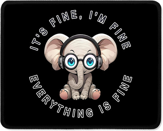 ITNRSIIET Mouse Pad with Stitched Edge Premium Textured Smooth Precise Operation Waterproof Washable Non-Slip Rubber Base Desktop Protection Mat, 10.2×8.3×0.12 inches, Pretty Fine Elephant