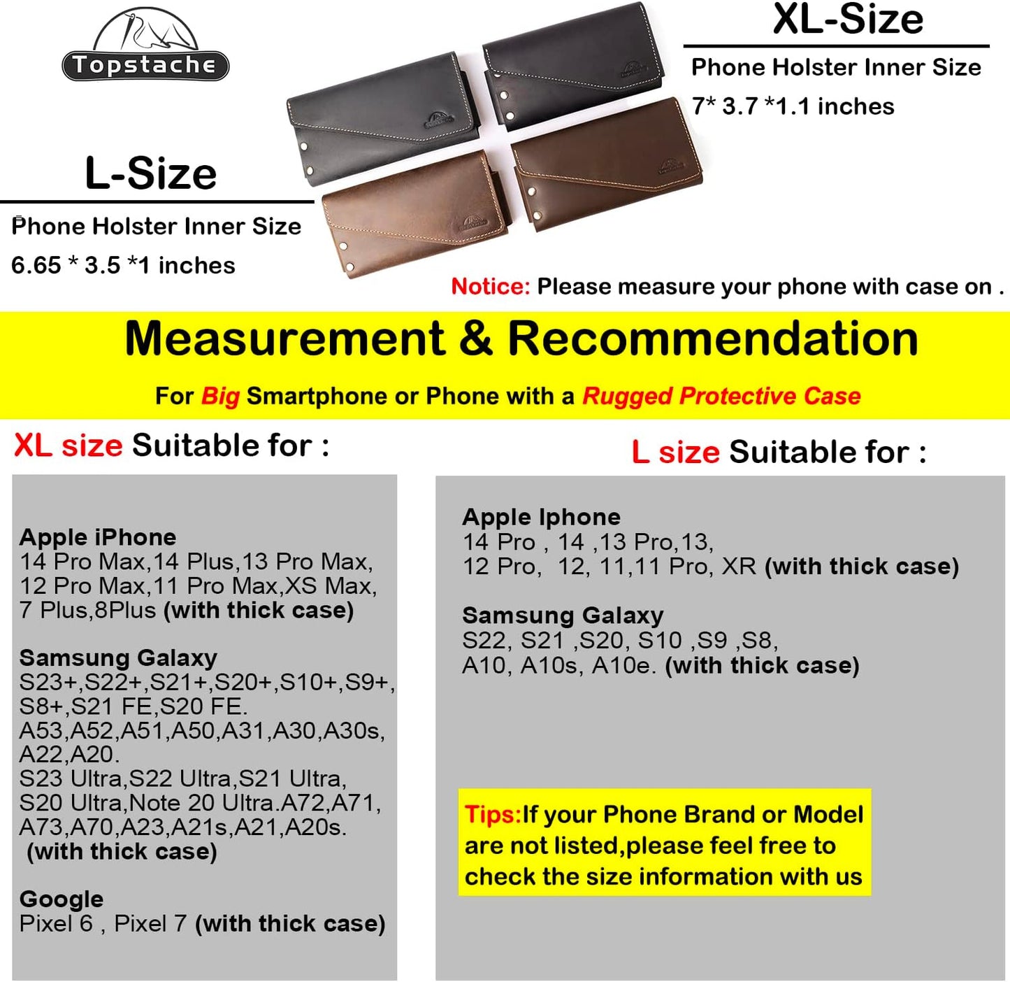 Topstache Leather Phone Holster with Belt Clip,S22 Ultra Belt Holder,iPhone 14 Pro Max Case for Belt,Leather Belt Pouch for Universal Smartphone with Otterbox Case,Flip Cellphone Pouch,XL,Darkbrown