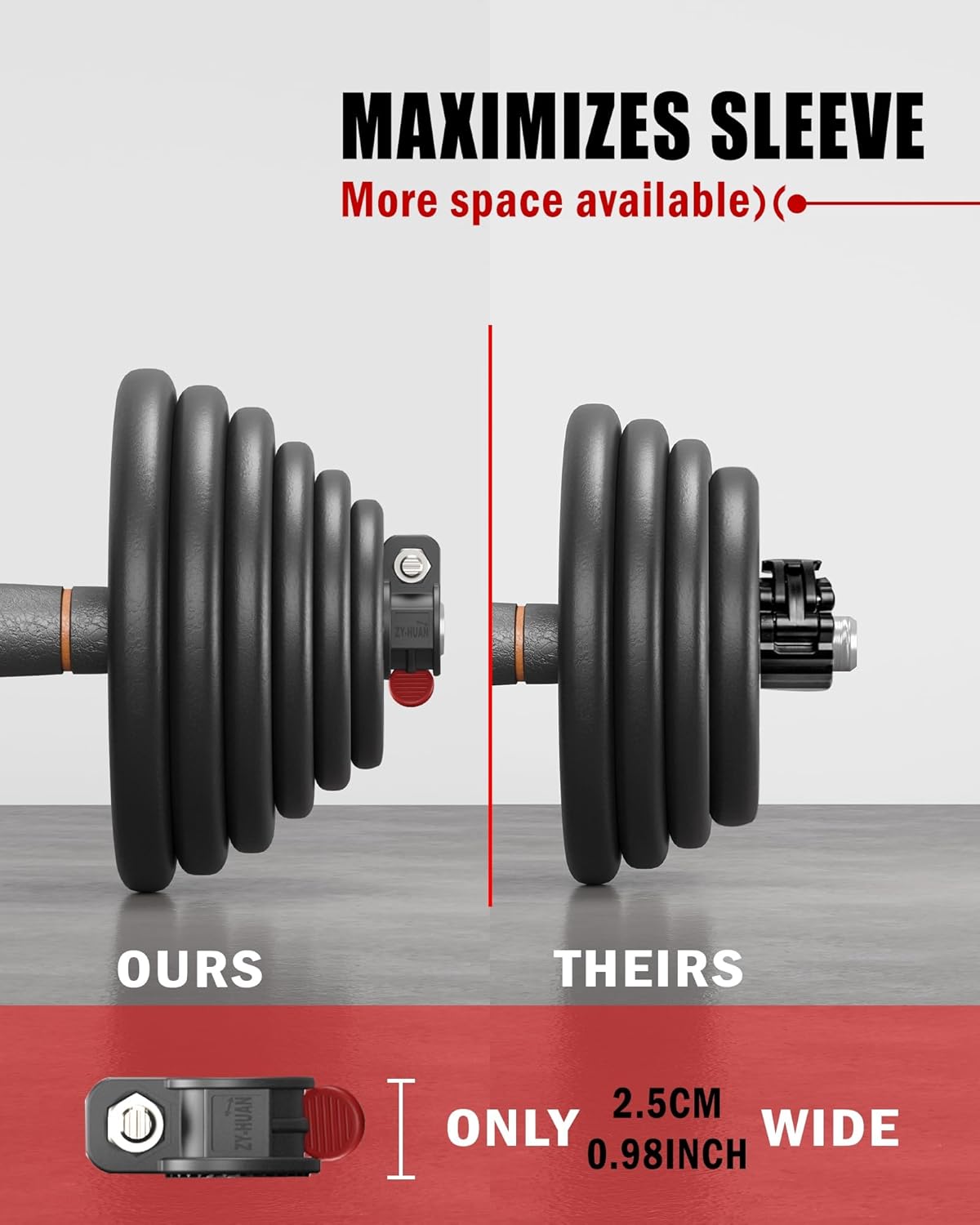 Narrow Barbell Clips 2.5cm Width for Olympic Bars, 0.9-1.18inch Adjustable Weight Clamps, Quick Release Locking Collars for Weightlifting