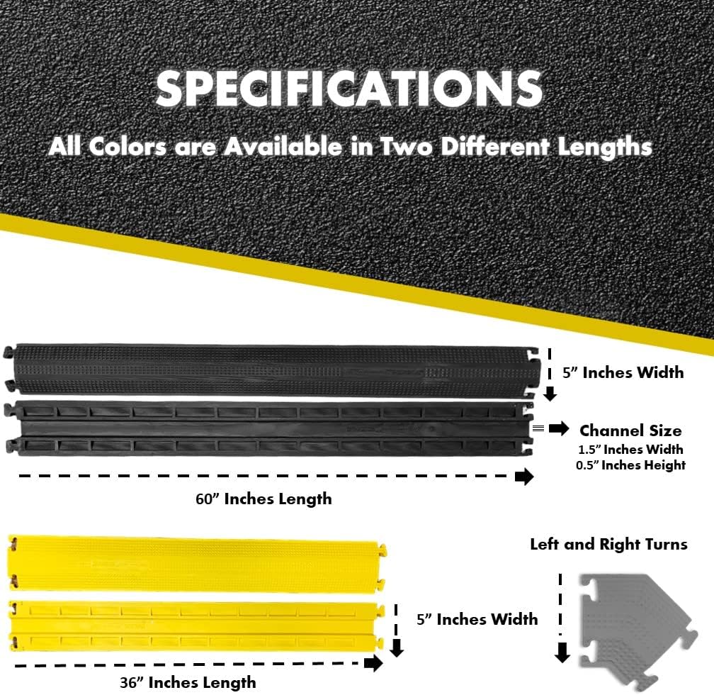 Kable Kontrol Drop Over Floor Cord Cover – 60” Inch Long 1 Channel Cable or Wire Protector – 50 Pcs Bulk Pack - Rubber Ramp for Indoor and Outdoor Use – Yellow