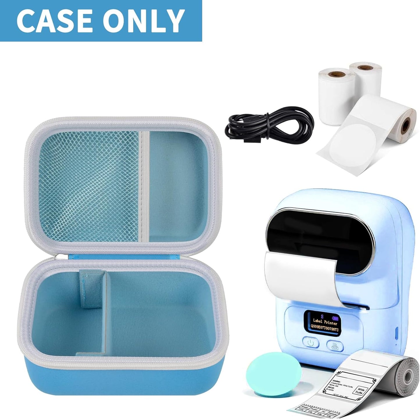 Case Compatible with Phomemo M110 Label Maker - Portable Mini Bluetooth Thermal Label Maker Carrying Storage Bag for Printer Labels, USB Cable and Accessories Black (Box Only)-Blue