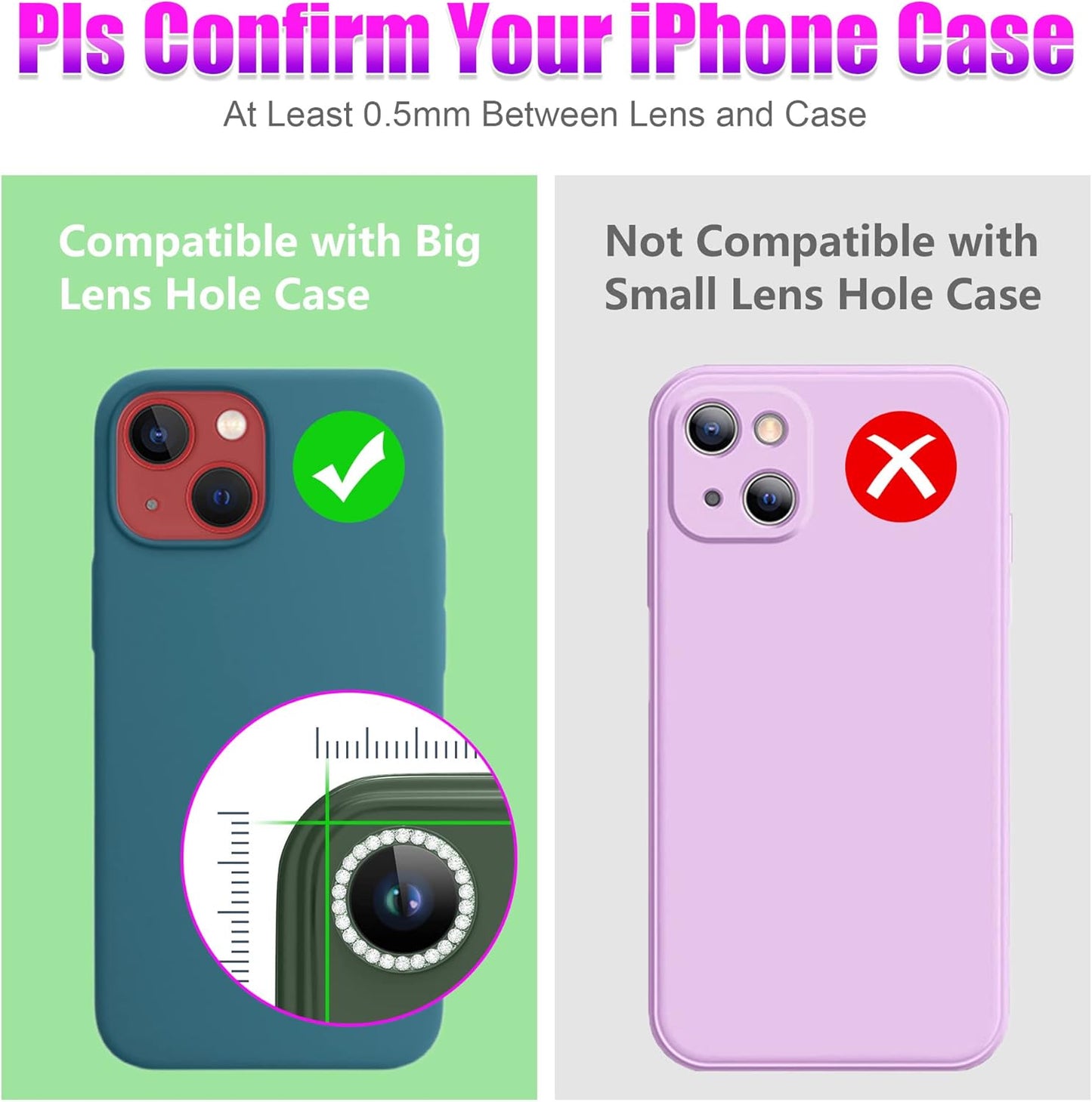 AGVEE 3+3 6 Pack for iPhone 13 6.1 inch / 13 Mini 5.4 inch Camera Lens Cover Protector, Bling Diamond & Bling Glitter Metal Ring 9H Tempered HD Glass Camera Cover Protector Film, Bling-Green