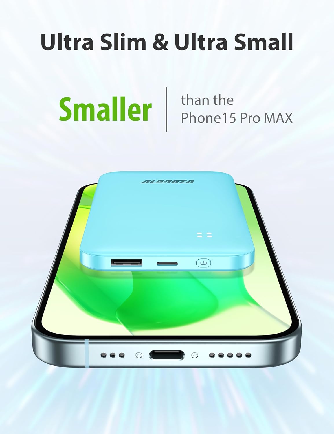 Alongza Portable Charger Built-in Cables and AC Wall Plug, Slim Fast Charging Power Bank 10000mAh, Lightweight USB C External Battery Pack Compact Travel Cell Phone Charger