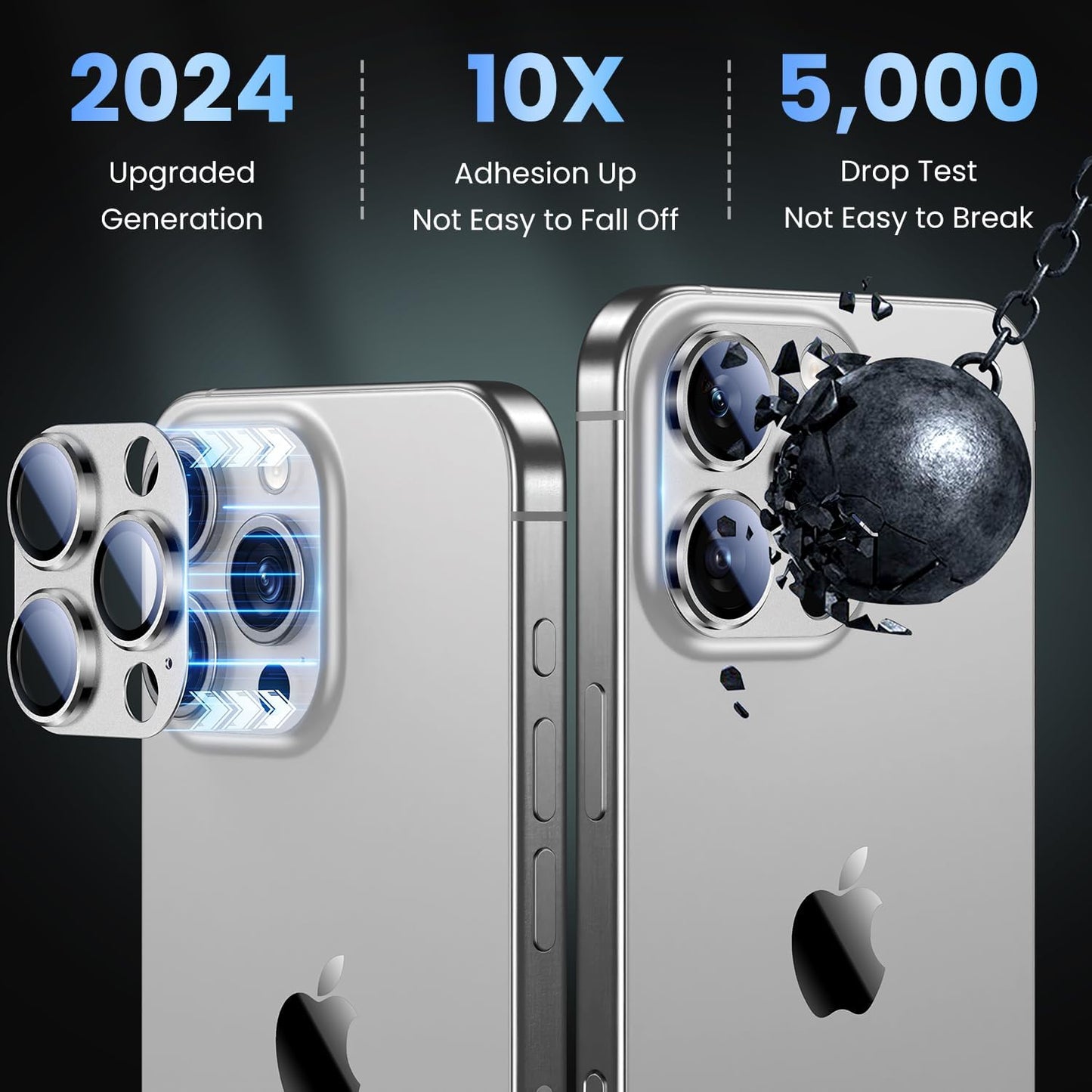 Uyiton Compatible with iPhone 16 Pro/iPhone 16 Pro Max Camera Lens Protector - [Not Easy to Break][Strong Adsorption][Case-Friendly] Metal Tempered Glass Rear Camera Screen Cover - White Titanium