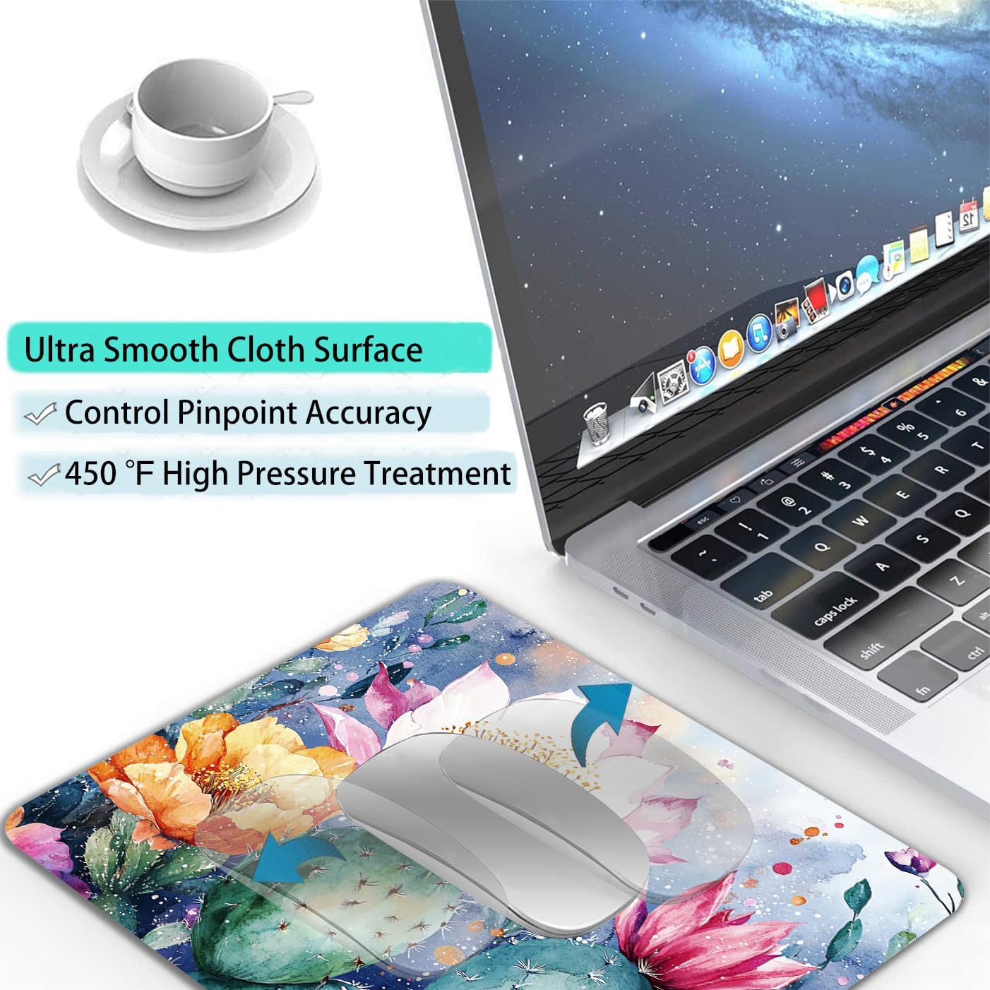 Cute Cactus Flower Plants Custom Mouse Pad with Non-Slip Rubber, Small Square Design for Wireless Laptop & Computer Mouse Pads for Desk, 9.5 x 7.9 inch Smooth Surface for Gaming & Office