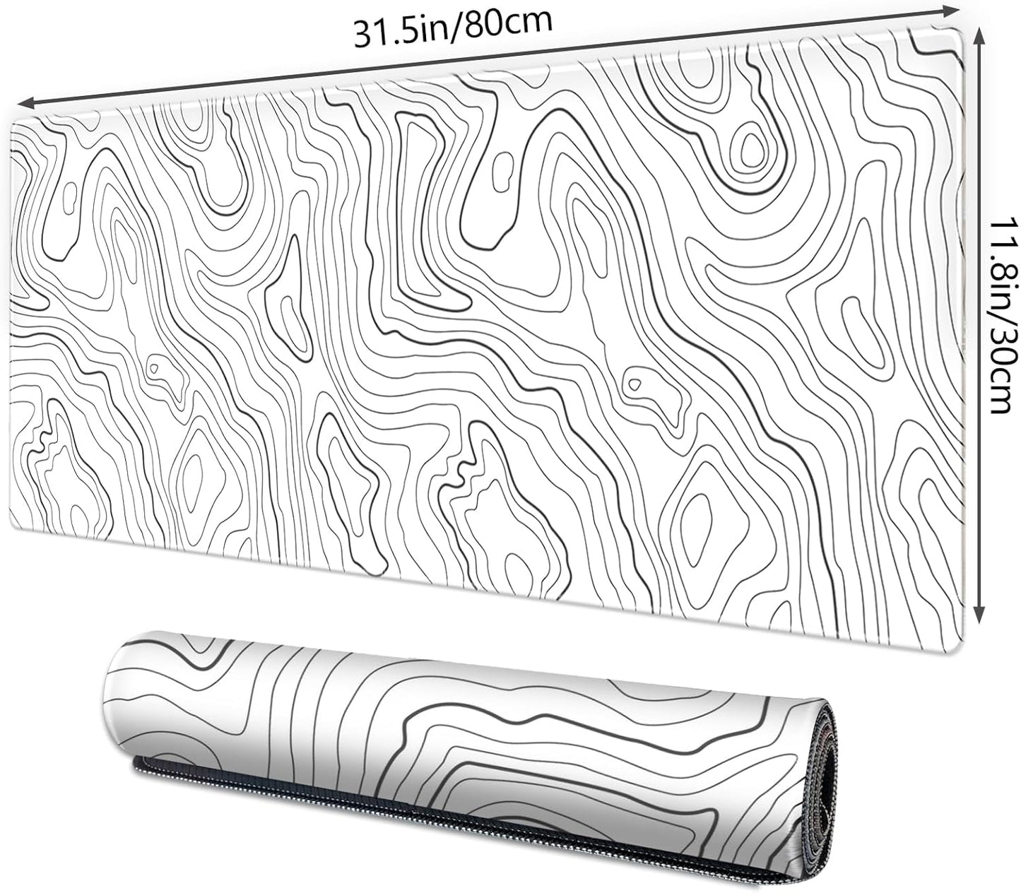 Gaming Mouse Mat Forest Background Pattern XXL XL Large Mouse Mat Long Extended Mouse Pad Desk Mat Non-Slip Rubber Mice Pads Stitched Edges Thin Pad (Topographic Map White)