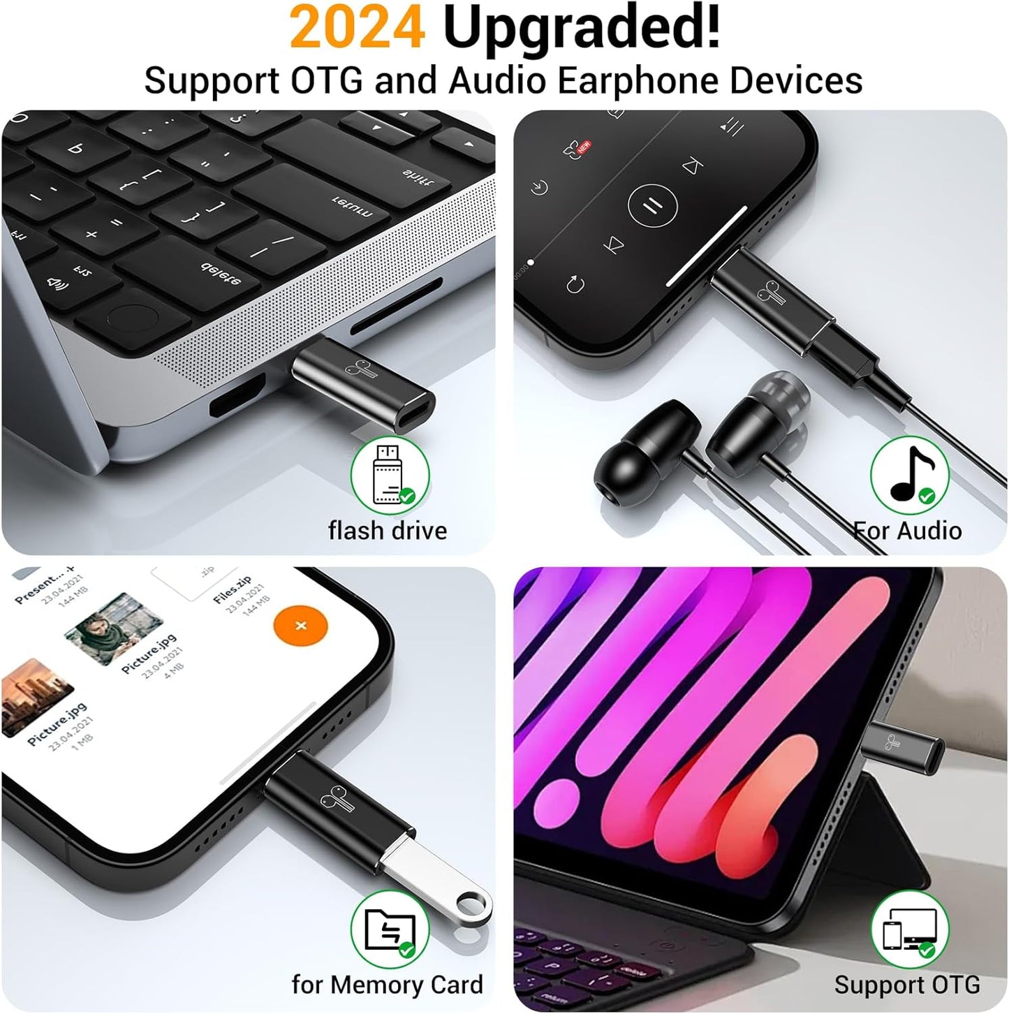 Temdan 2 Pack Lightning to USB C Adapter for iPhone 15/16 Pro/Pro Max/Plus, Support Audio/OTG Adapter, Type C Charger Connector Cable, Black