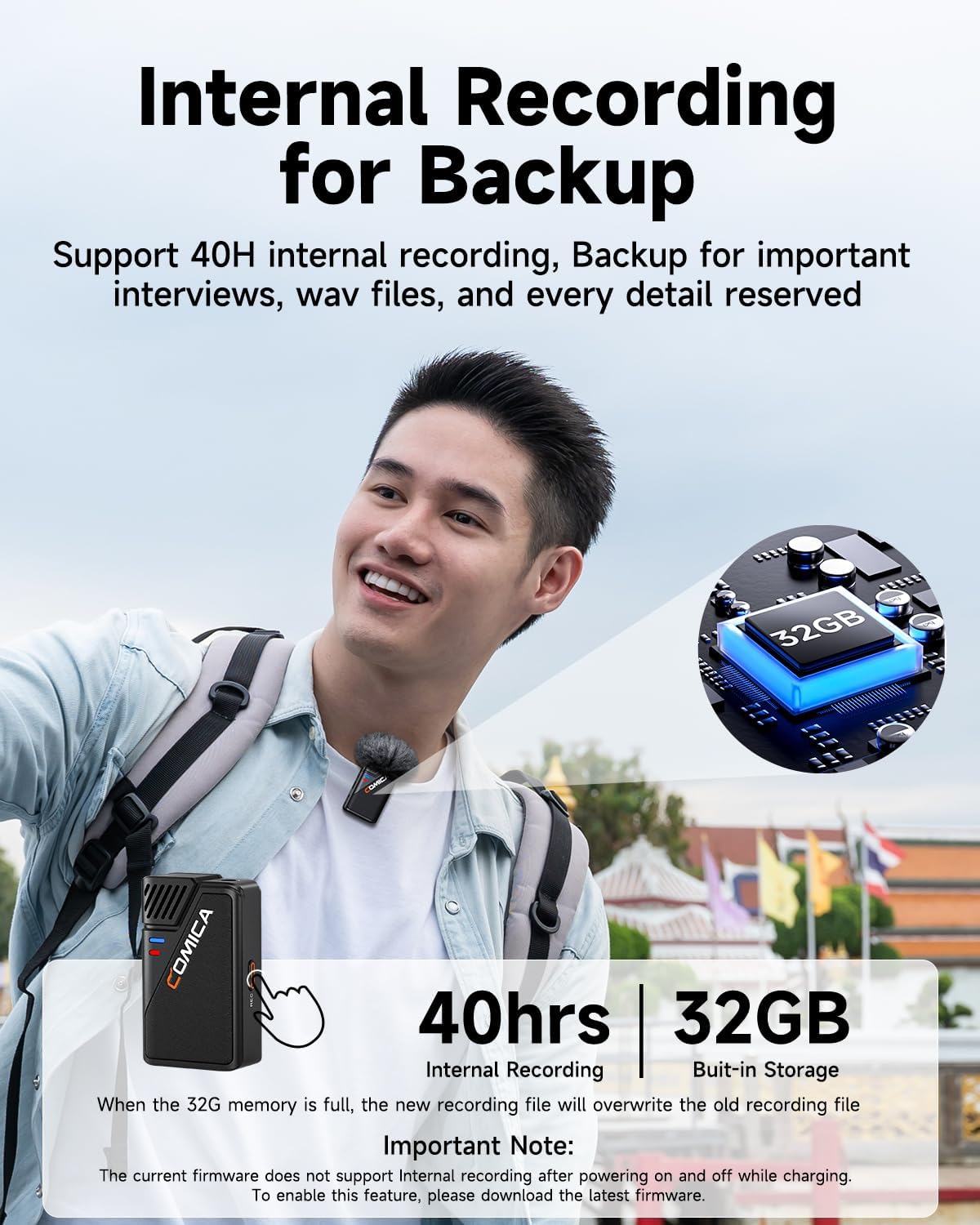 COMICA BooMax Wireless Lavalier Microphone for iPhone/Android/Camera/Camcorder/PC, Dual Lav Mic with 48kHz/32-bit Audio, 32GB Storage, Touchscreen, Lapel Mic for Video Recording, Streaming, Podcast