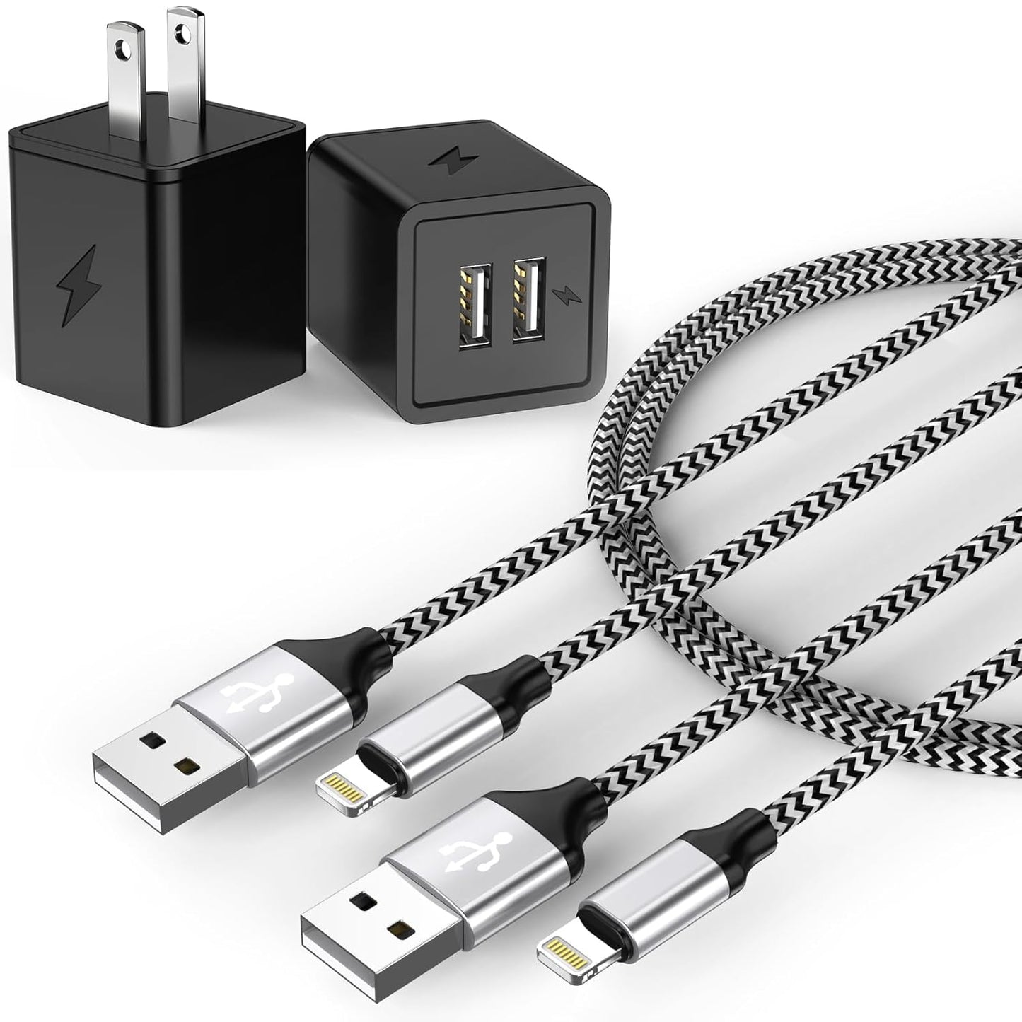 6FT Long iPhone Charger, [2Pack] Dual Port iphone Wall Charger Block Adapter with 6 Foot USB A to Lightning Fast Charging Cable Cord for iPhone 14/13/12/11/Pro Max/Pro/Plus,8 plus/7/6/XS/XR/X/SE, iPad