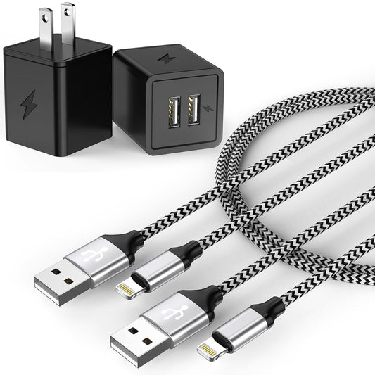 6FT Long iPhone Charger, [2Pack] Dual Port iphone Wall Charger Block Adapter with 6 Foot USB A to Lightning Fast Charging Cable Cord for iPhone 14/13/12/11/Pro Max/Pro/Plus,8 plus/7/6/XS/XR/X/SE, iPad