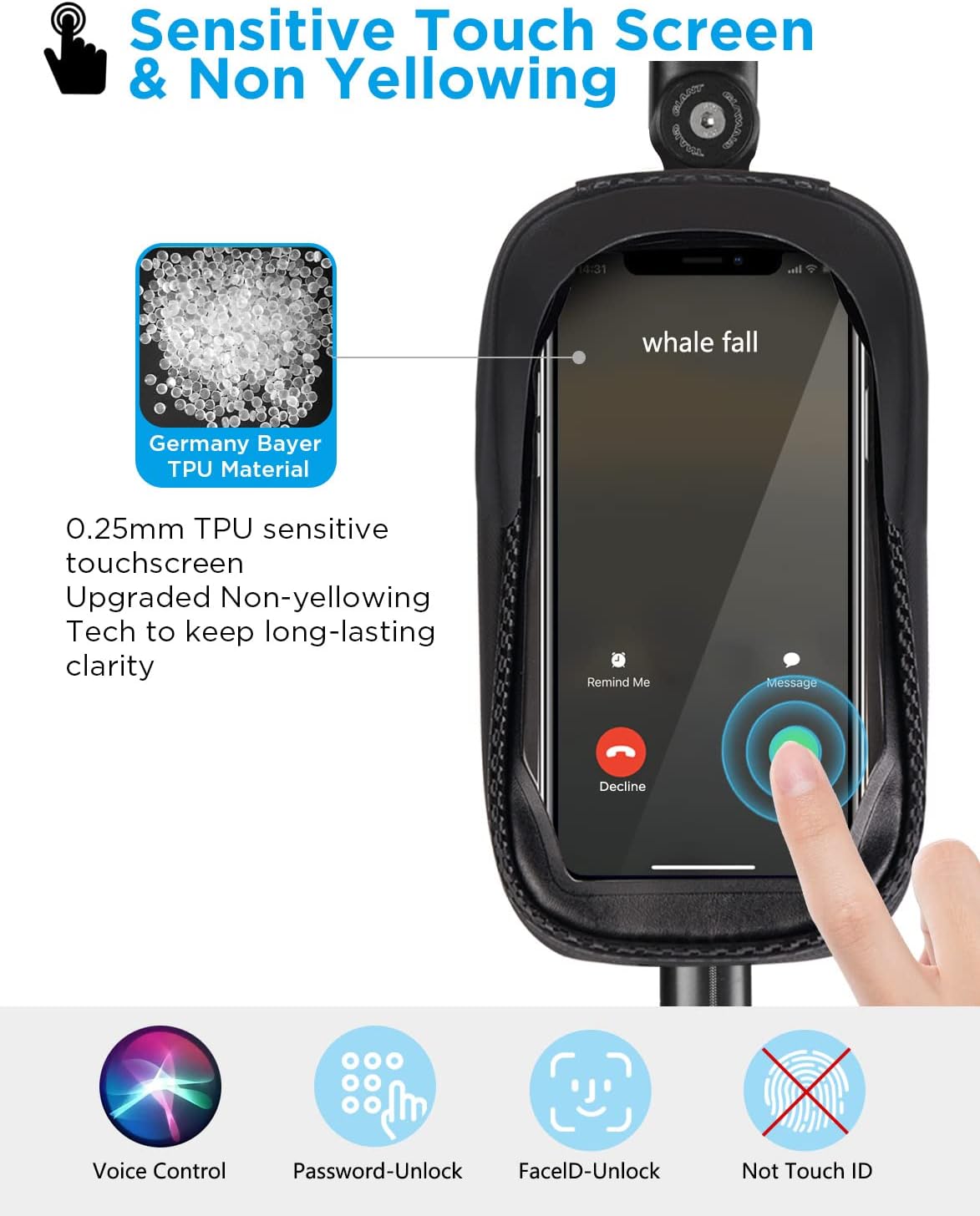 whale fall Hard Casing Floral Bike Bag, Never Deform/Waterproof, Bike Phone Mount with 0.25mm Sensitive TPU Touch-Screen, with Rain Cover for Phones under 6.9''