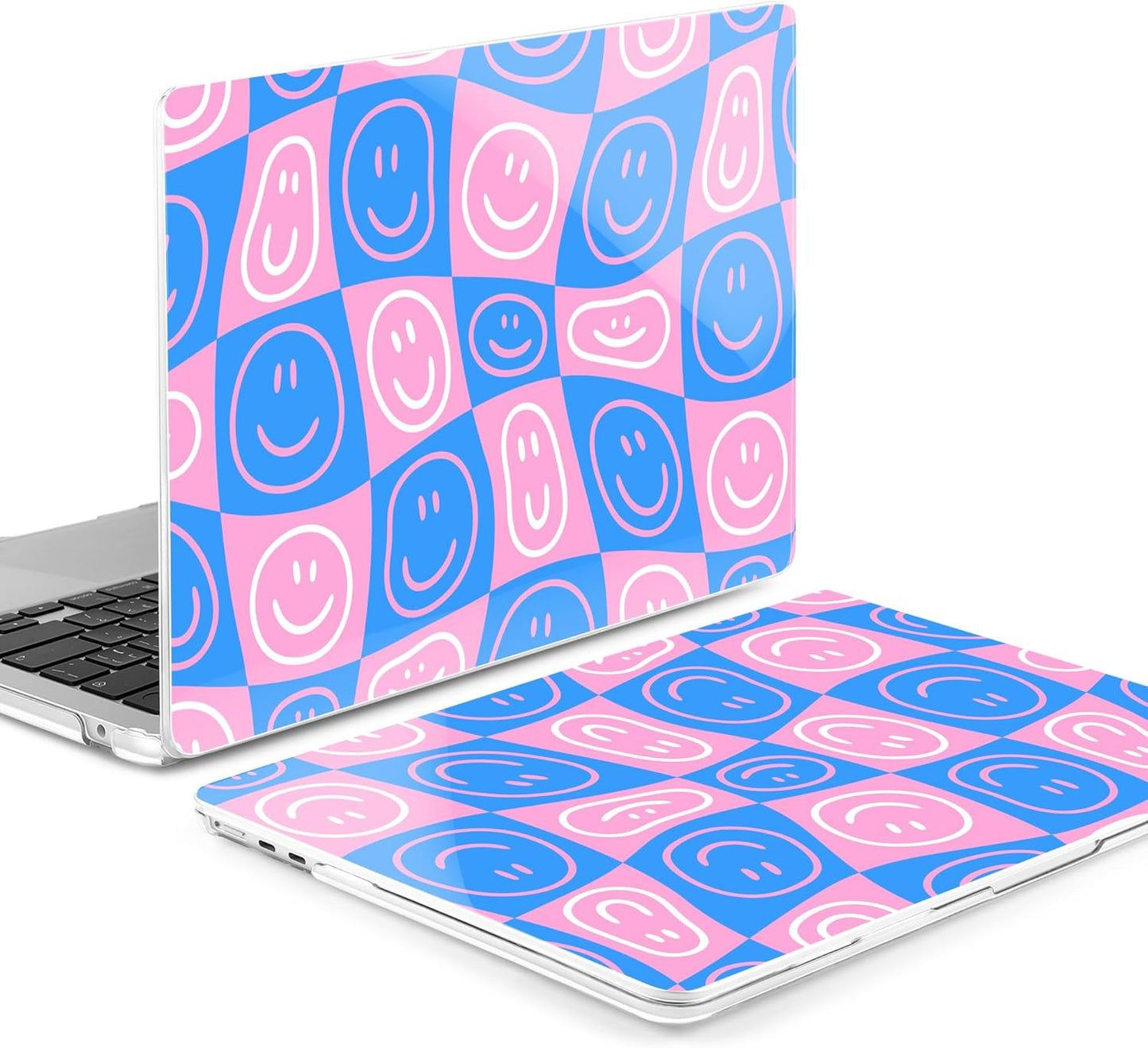 MEEgoodo Case for MacBook Air M4/M3/M2 13.6 inch 2025 2024 2022, Fit Model A3240 A3113 A2681, Compatible with MacBook Air 13 inch, Laptop Hard Shell Case with Keyboard Cover, Smiling Faces & Checkered