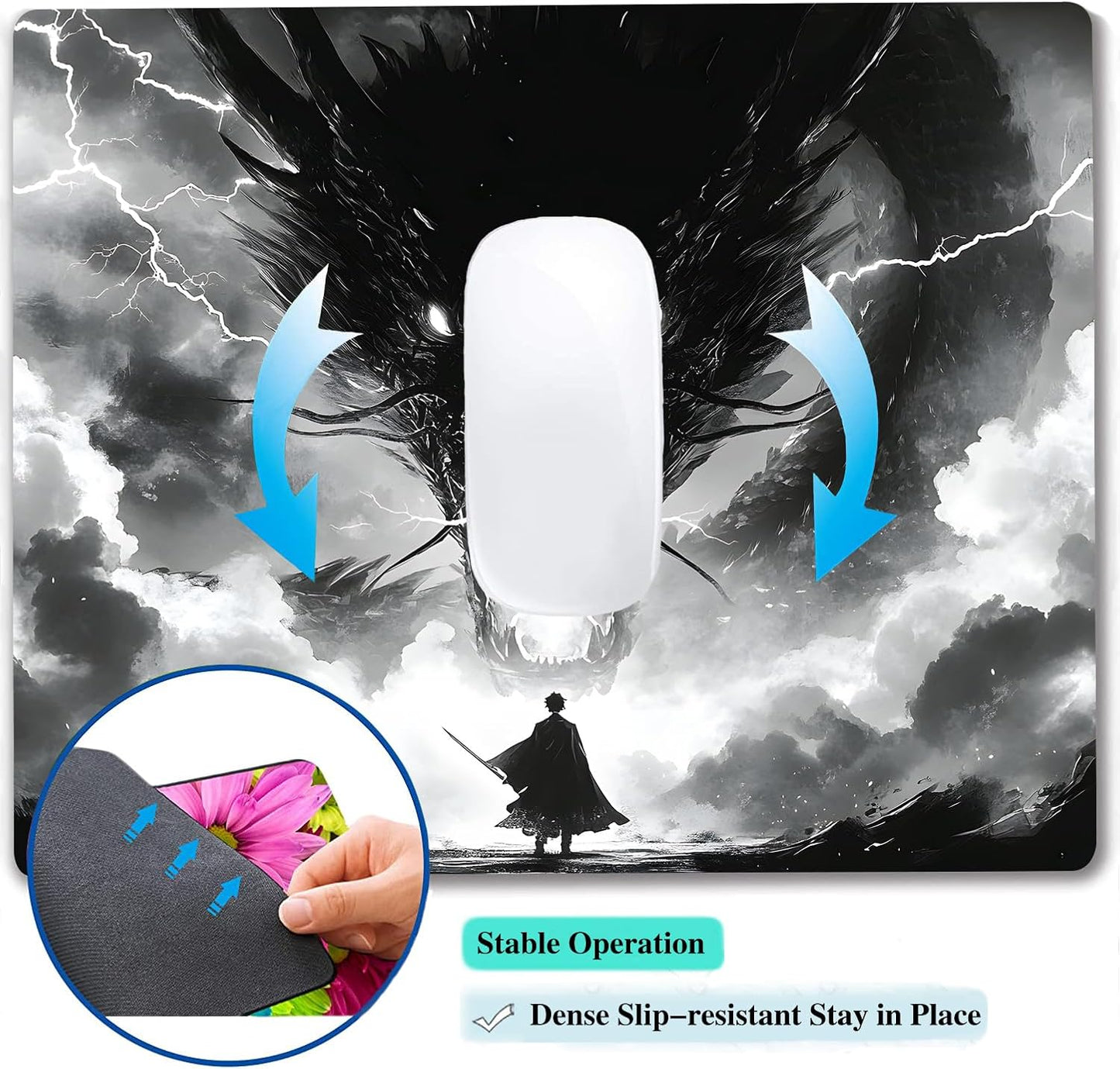Japanese Samurai Cartoon Anime Dragon Custom Mouse Pad with Non-Slip Rubber, Small Square Design for Wireless Laptop & Computer Mouse Pads for Desk, 9.5 x 7.9 inch Smooth Surface for Gaming & Office
