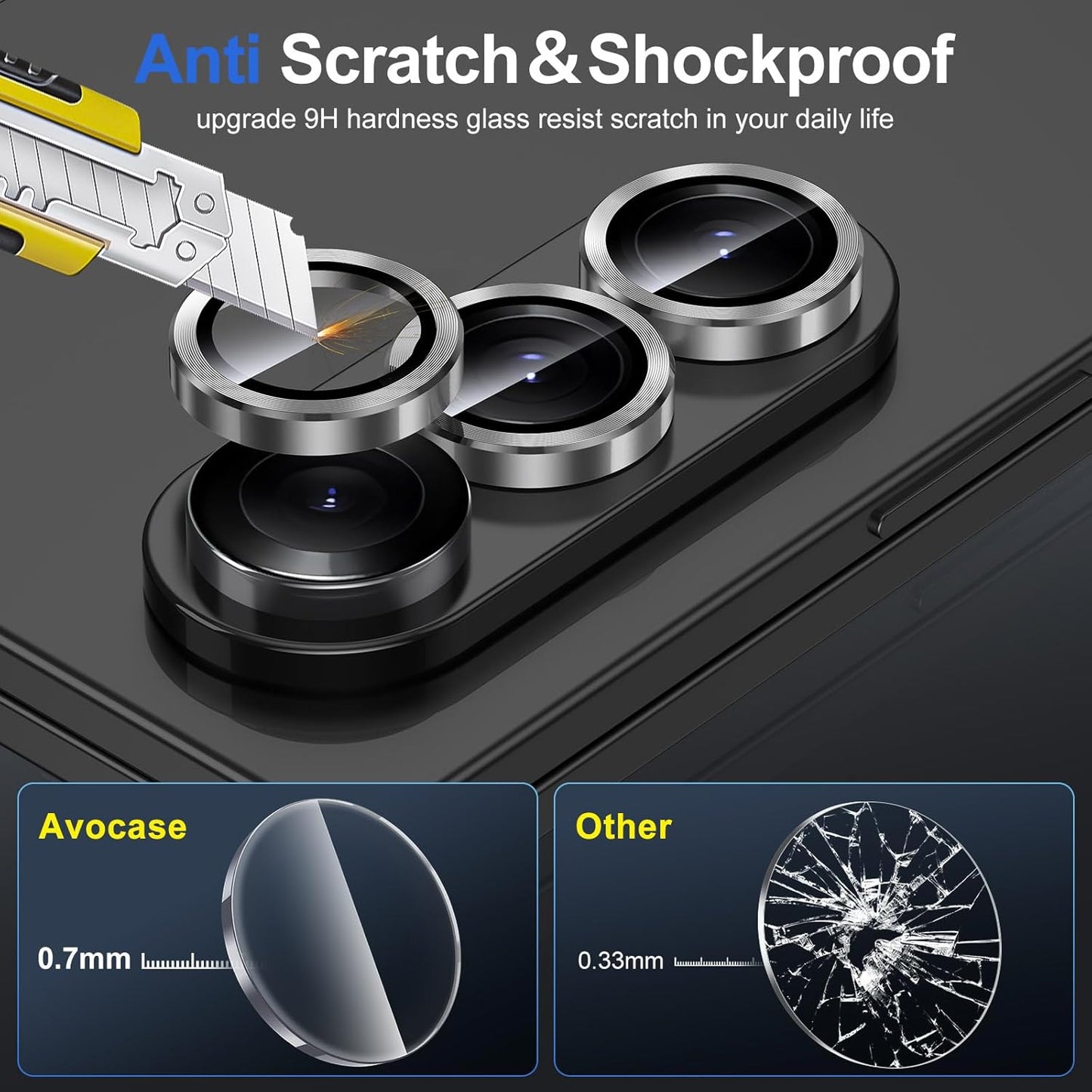 for Samsung Galaxy Z Fold 7 Camera Lens Protector, Individual Metal Ring Tempered Glass Lens Cover, [Strong Adsorption] Scratch Resistant Ultra-Thin HD Clear Lens Cover, 1 Set-Black