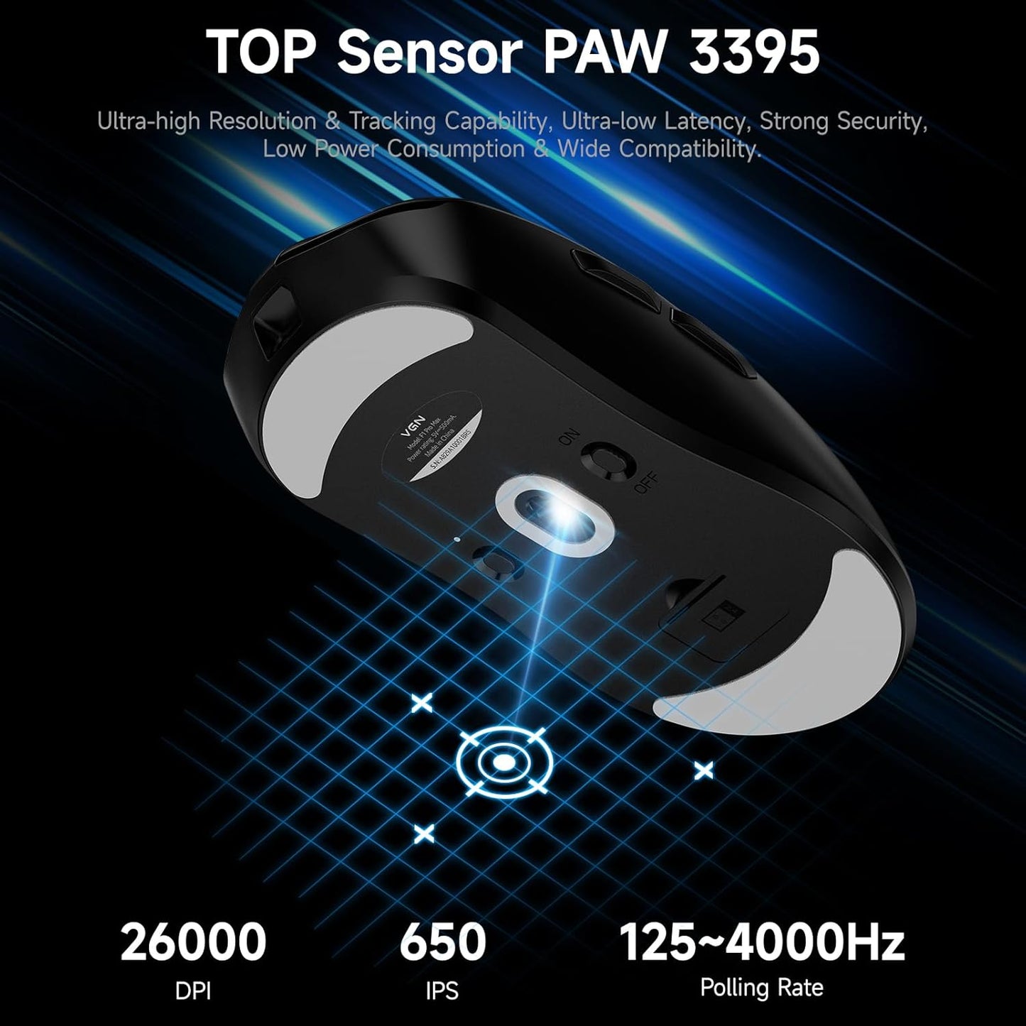 VGN F1 Pro Max Wireless Gaming Mouse - 55g Ultralight - 26000 Adjustable DPI - 1000Hz Polling Rate - 200h Battery - Wireless & Wired Mode - 6 Programmable Buttons - Professional Grade - USB-C - Black