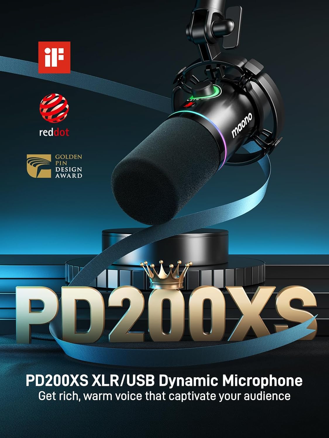 MAONO Gaming Streaming Equipment Bundle: Audio Interface Mixer XLR Dynamic Mic Studio Headphone RGB Noise Reduction Live Streaming Podcasting MaonoCaster PD200XS&G1 NEO&MH601