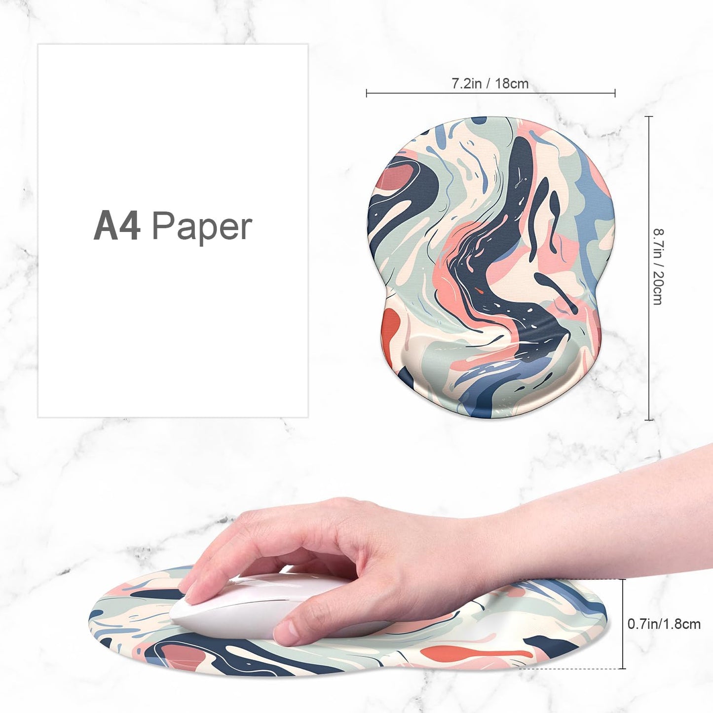 ITNRSIIET Ergonomic Mouse Pad with Gel Wrist Support Small Wrist Rest Smooth Surface Non-Slip PU Base Comfortable Office Supplies Pain Relief, 8.7 x 7.2 inches, Art Style Pattern