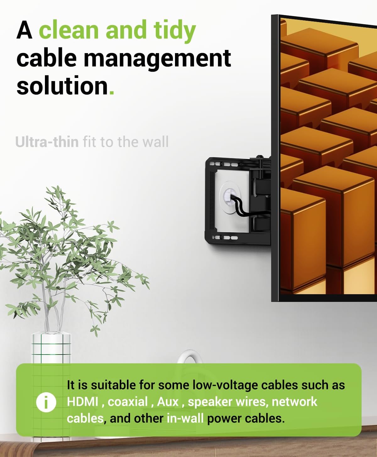 in Wall Cable Management Kit for Wall Mounted TV, Slim Round Wall Cable Pass Through with Hole Saw Drill Attachment for Easy Installation, White 2-Pack