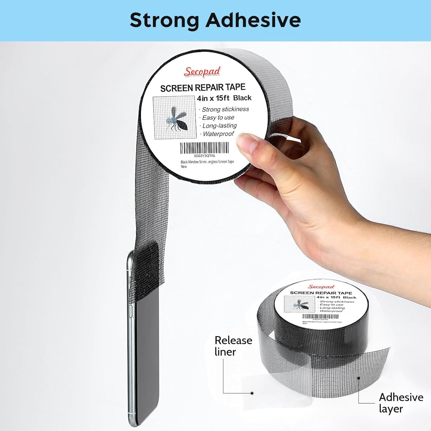 Black Window Screen Repair Tape, 4 in X 15 FT (180IN) Screen Repair Kit for Windows or Doors, Strong Adhesive Fiberglass Mesh Patch Tape