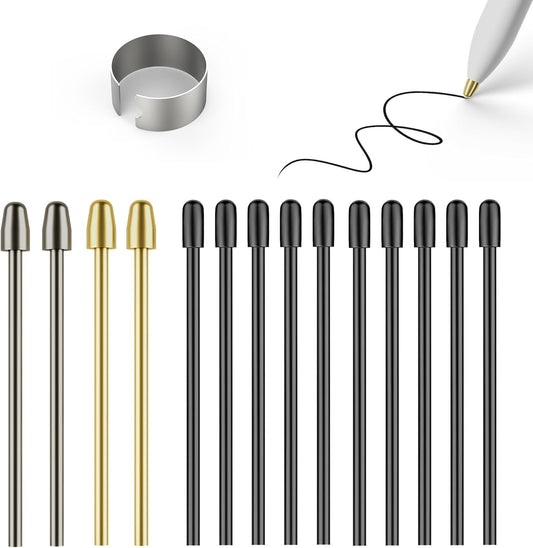 Marker Stylus Tips for Remarkable 2 Pen Tips with Nibs Removal Tool,Metal Replacement Nibs for Remarkable 1/2 Pen/Marker Plus (4+10 PCS-Gold/Sirvel/Black)