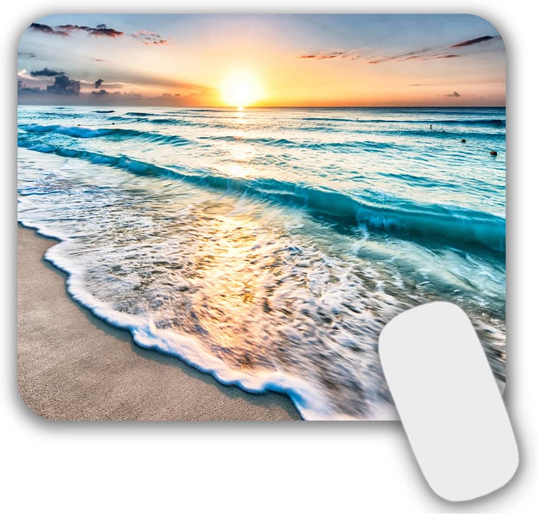 Mouse Pad, Gaming Mouse Pad, Non-Slip Rubber Base Mouse Mat with Designs for Laptop, Computer & Office, 9.5 x 7.9 x 0.12 inches (Sea and Beach)