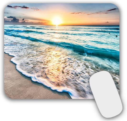 Mouse Pad, Gaming Mouse Pad, Non-Slip Rubber Base Mouse Mat with Designs for Laptop, Computer & Office, 9.5 x 7.9 x 0.12 inches (Sea and Beach)