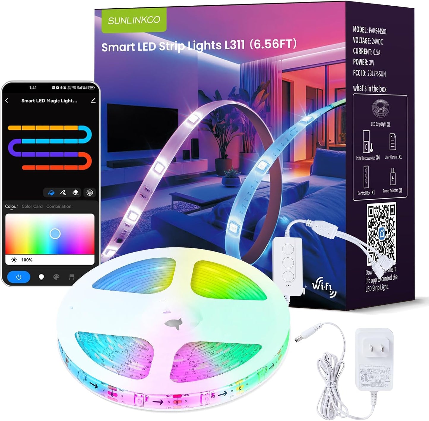 RGB+IC LED Strip Lights, Smart Bluetooth LED Light for Bedroom, Color Changing LED Strips with 44 Scene Modes, Segmented Control, for Room, Party, Festival, Gathering (32.8ft)