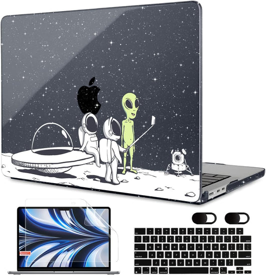MEEgoodo Case for M4/M3/M2 MacBook Air 13.6 inch Case 2025 2024 2022, Fit Model A3240/A3113/A2681, Laptop Hard Shell with Keyboard Cover Compatible with MacBook Air 13 inch, Astronauts & Alien