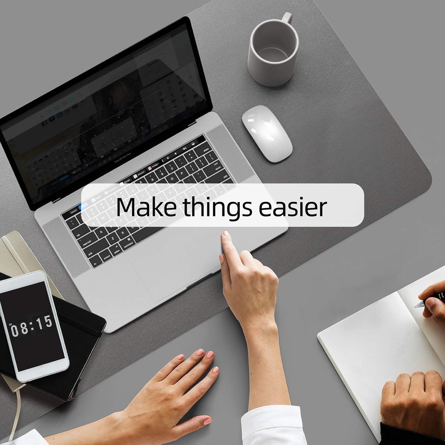 YSAGi Desk Mat, Mouse Pad,Waterproof Desk Pad,Large Mouse pad for Desk, Leather Desk Pad Large for Keyboard and Mouse,Dual-Sided Mouse Mat for Office and Home (Dark Grey, 35.4" x 17")