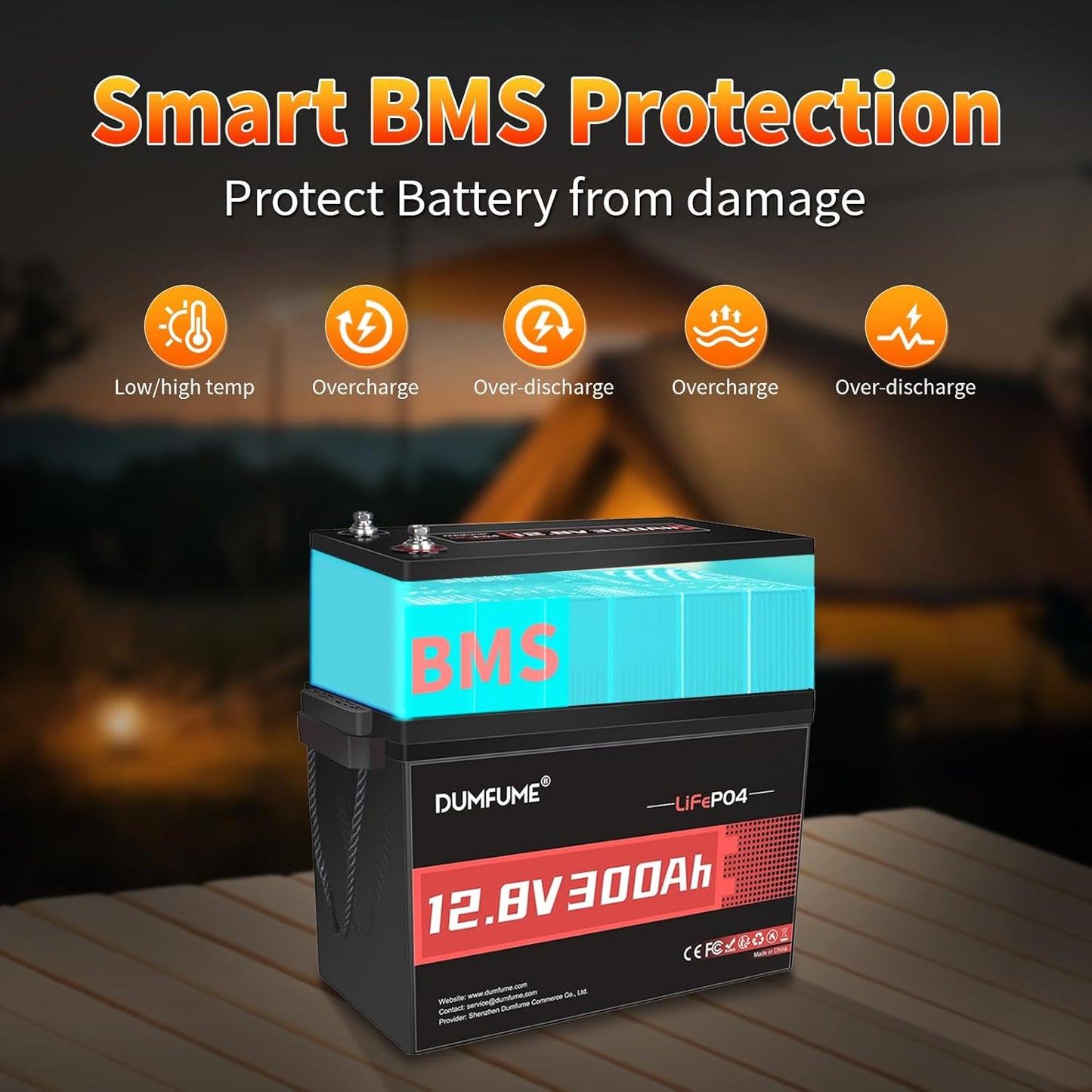 12V 300Ah Lithium LiFePO4 Battery,200A BMS Max.3840W Load Power,Rechargeable Lithium Iron Phosphate Battery for Solar Energy Storage,Backup Power,RV,Camping