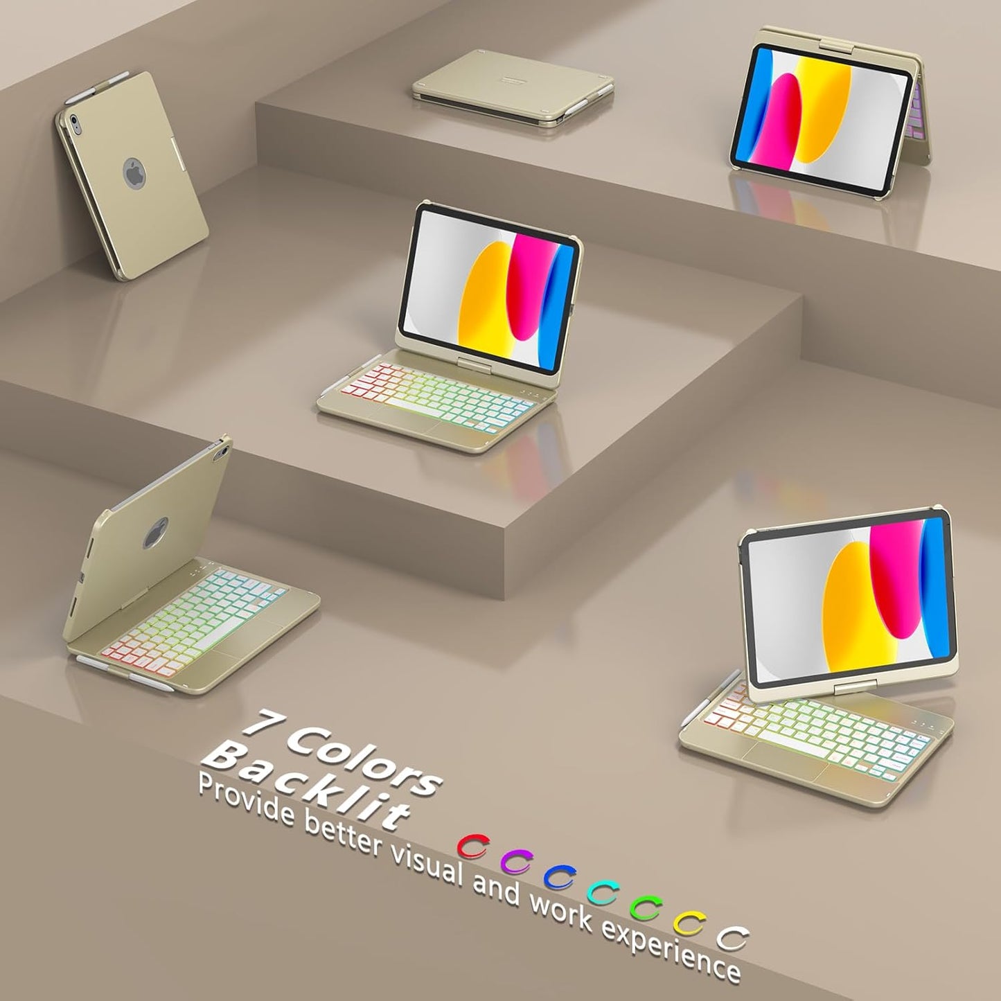 for iPad A16 11th Generation/10th Generation Case with Keyboard,Touch Keyboard for iPad 11" /10th Gen 10.9 inch 2022-10 Color Backlight, 360° Rotatable Protective Cover (Rock Grey)