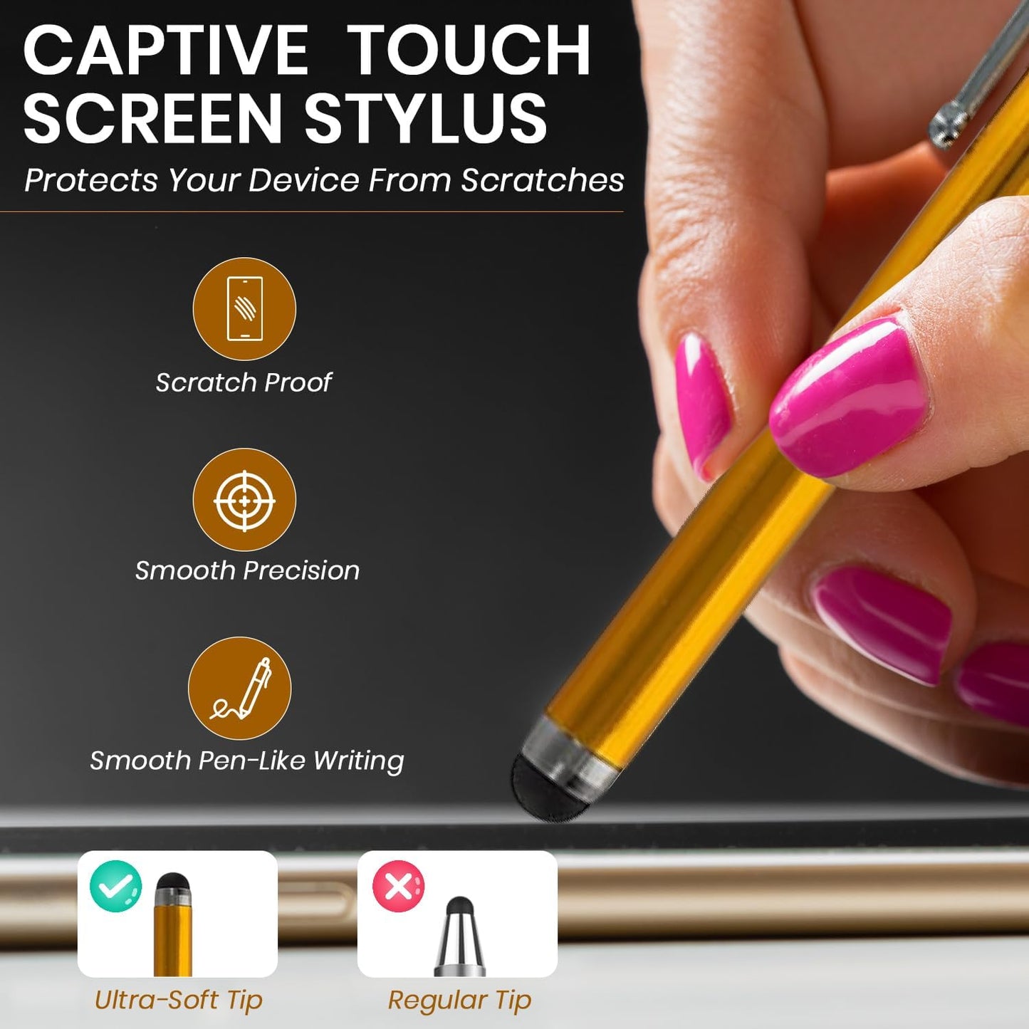 TCD 10-Pack Stylus Pen Set – Universal Capacitive Pen for iPad, iPhone, Tablet, Laptop – Premium Thick Rubber Tip Styluses for All Touchscreen Devices, Coral