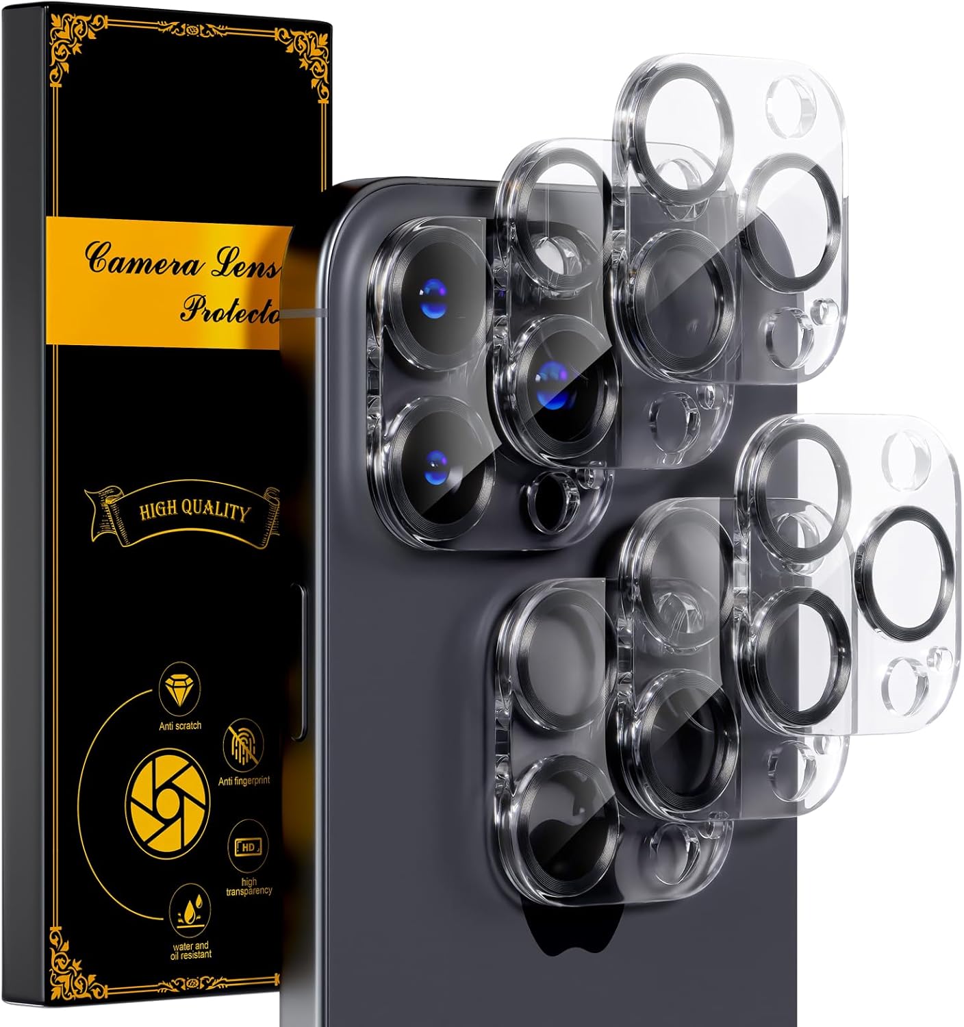 beuxece for 6 Pack iPhone 15 / iPhone 15 Plus Camera Lens Protector [Drop Protection] [Case Friendly] [Easy Installation] 9H Tempered Glass Camera Screen Protector Cover Accessories, CD Black