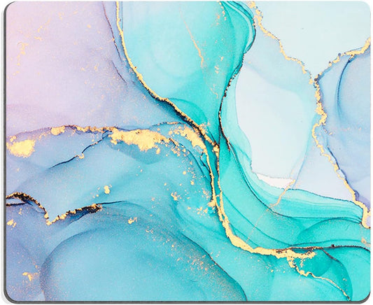 Mouse Pad, Cyan Blue Marble Mouse Pad, Washable Square Cloth Mousepad for Office Laptop, Non-Slip Rubber Base for Wireless Mouse for Computer Desk