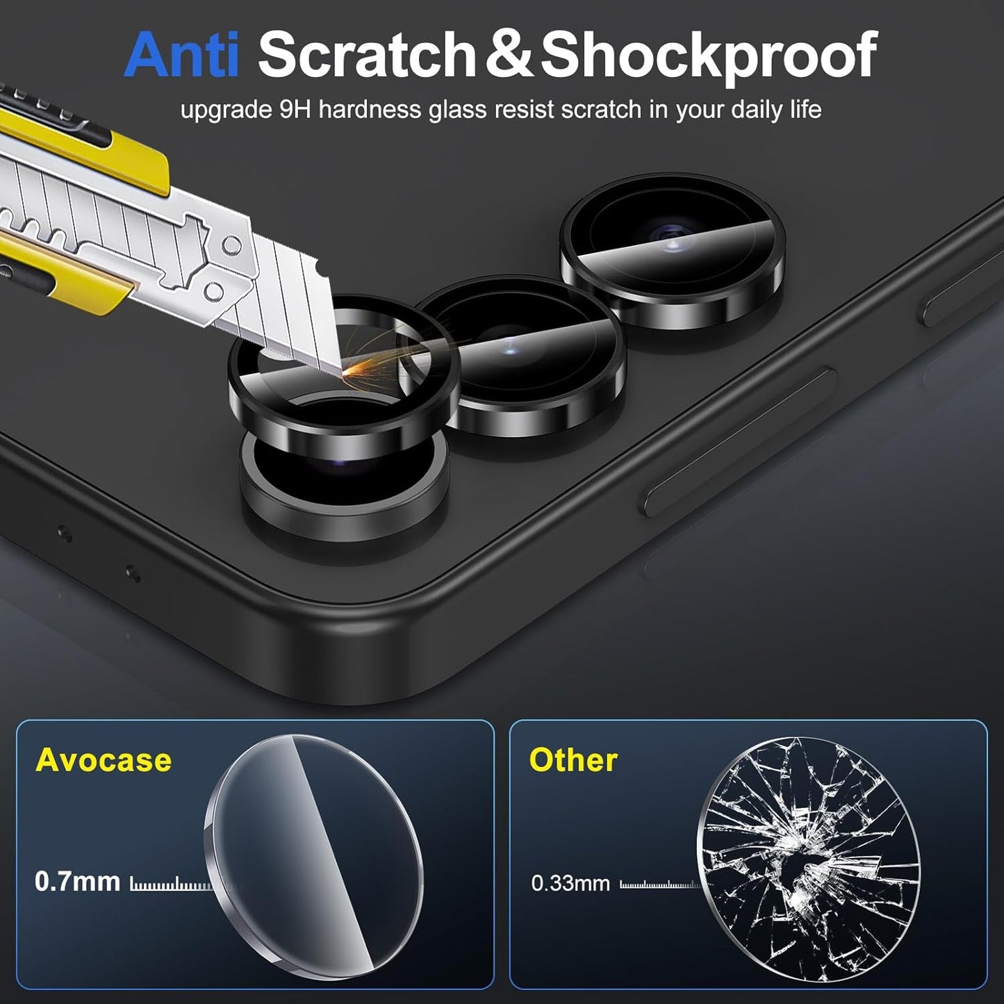 for Samsung Galaxy S24 FE Camera Lens Protector, Individual Metal Ring Tempered Glass Lens Cover, [Strong Adsorption] Scratch Resistant Ultra-Thin HD Clear Lens Cover, 1 Set-Black Ring