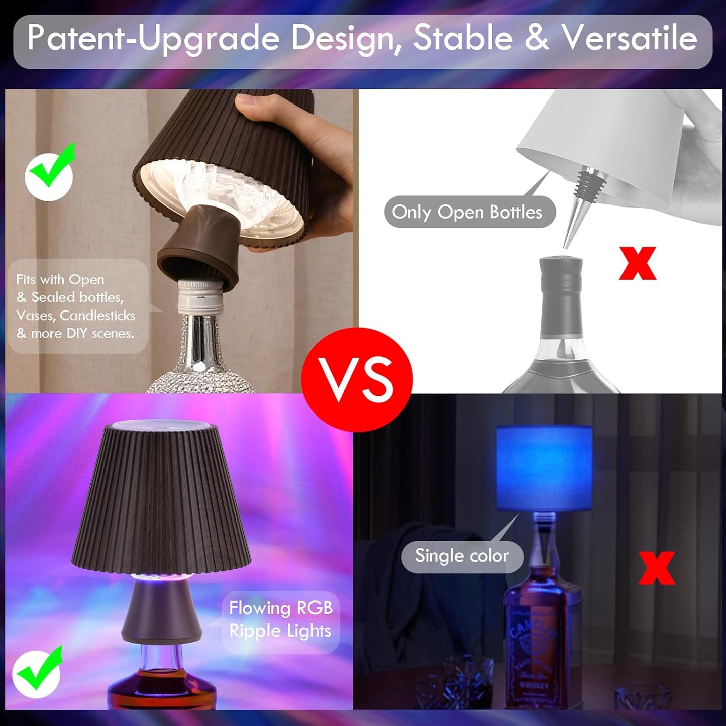 WILIT Wine Bottle Lights for Liquor Bottles, RGB Water Ripple Night Light Projector for Bedroom, Unique Home Decor Living Room, Birthday Gifts for Women, Wireless Bottle Lamp, Bar Accessories