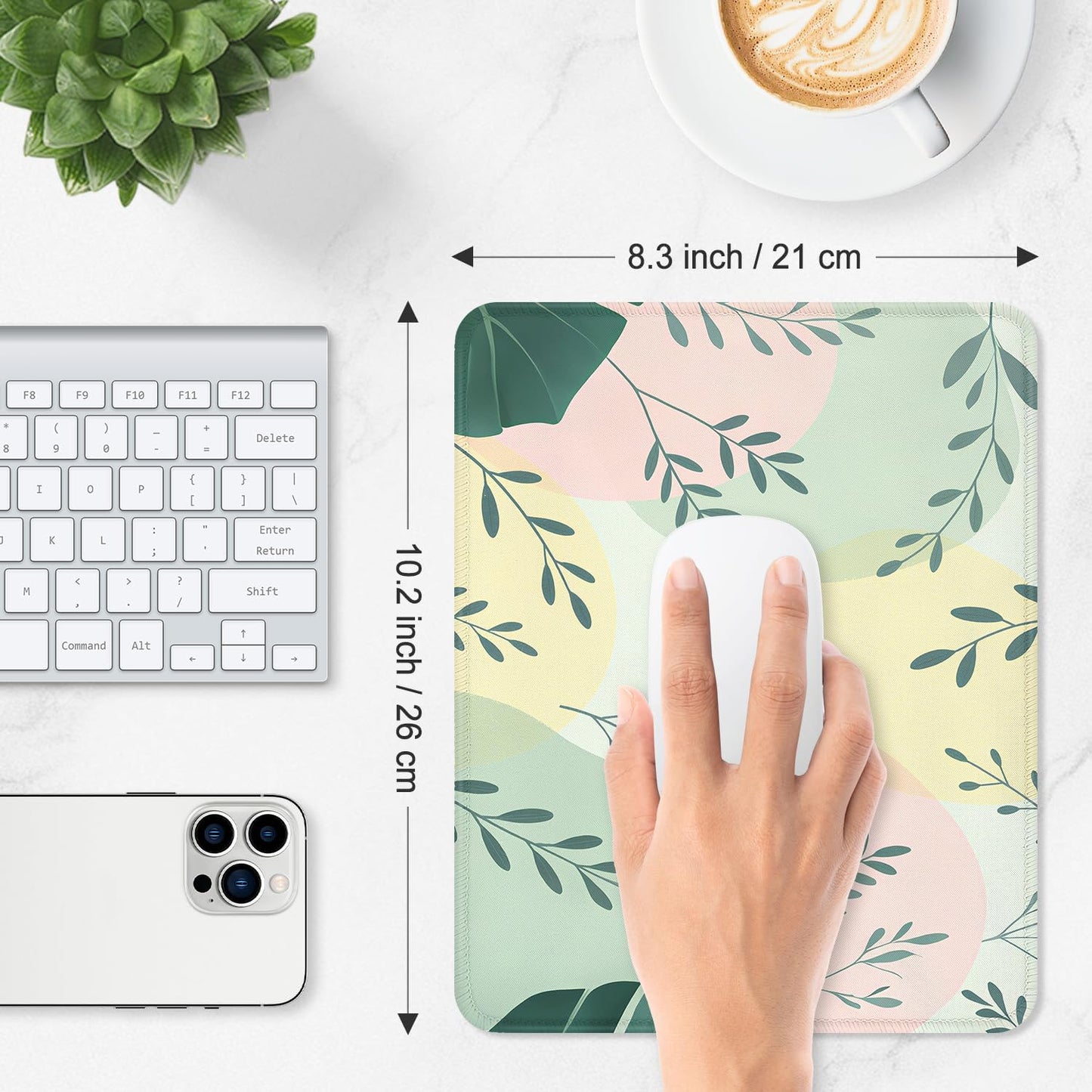 ITNRSIIET Mouse Pad Non-Slip Rubber Base Smooth Surface Stitched Edges Waterproof Durable Compatible with All Mice for Office & Gaming, Desk Accessory, 10.2x8.3x0.12 inch, PastelFoliage