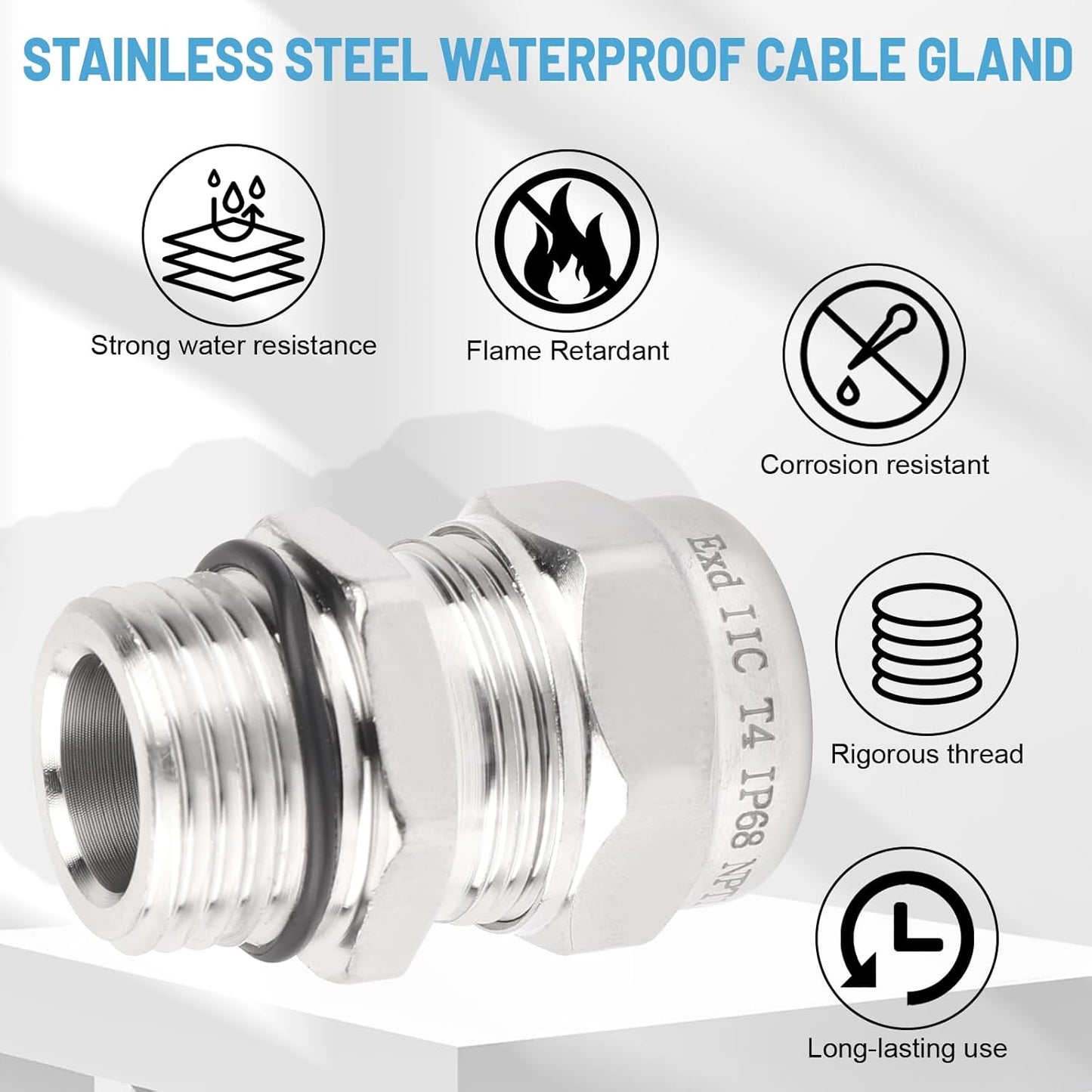 NPT 1/2" Stainless Steel Waterproof Cable Gland IP68 Waterproof Cable Gland Adjustable 6-12mm Cable Gland Protectors - 2 Pcs